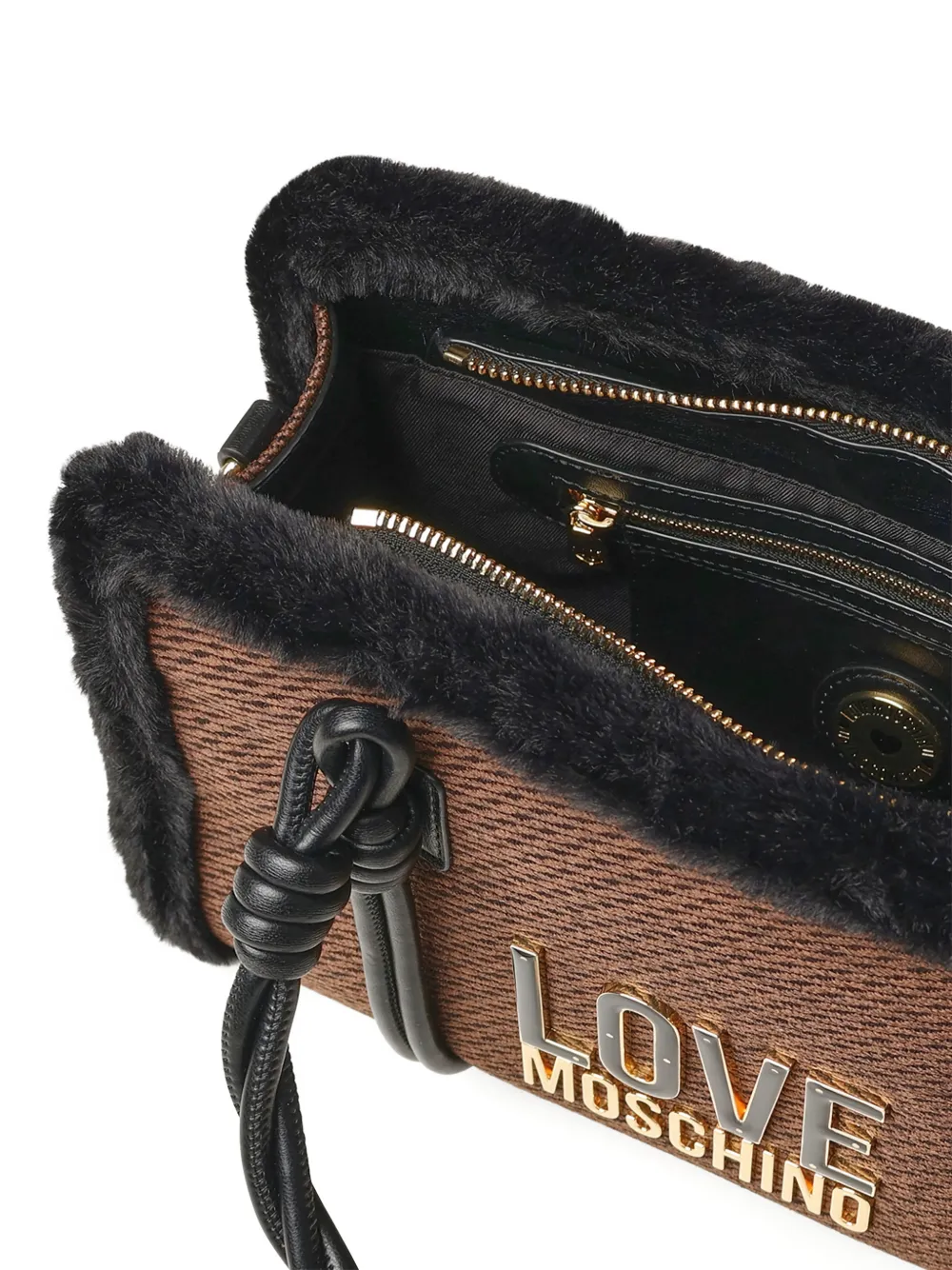 Love Moschino Faux-fur Trim Logo Tote Bag In Brown