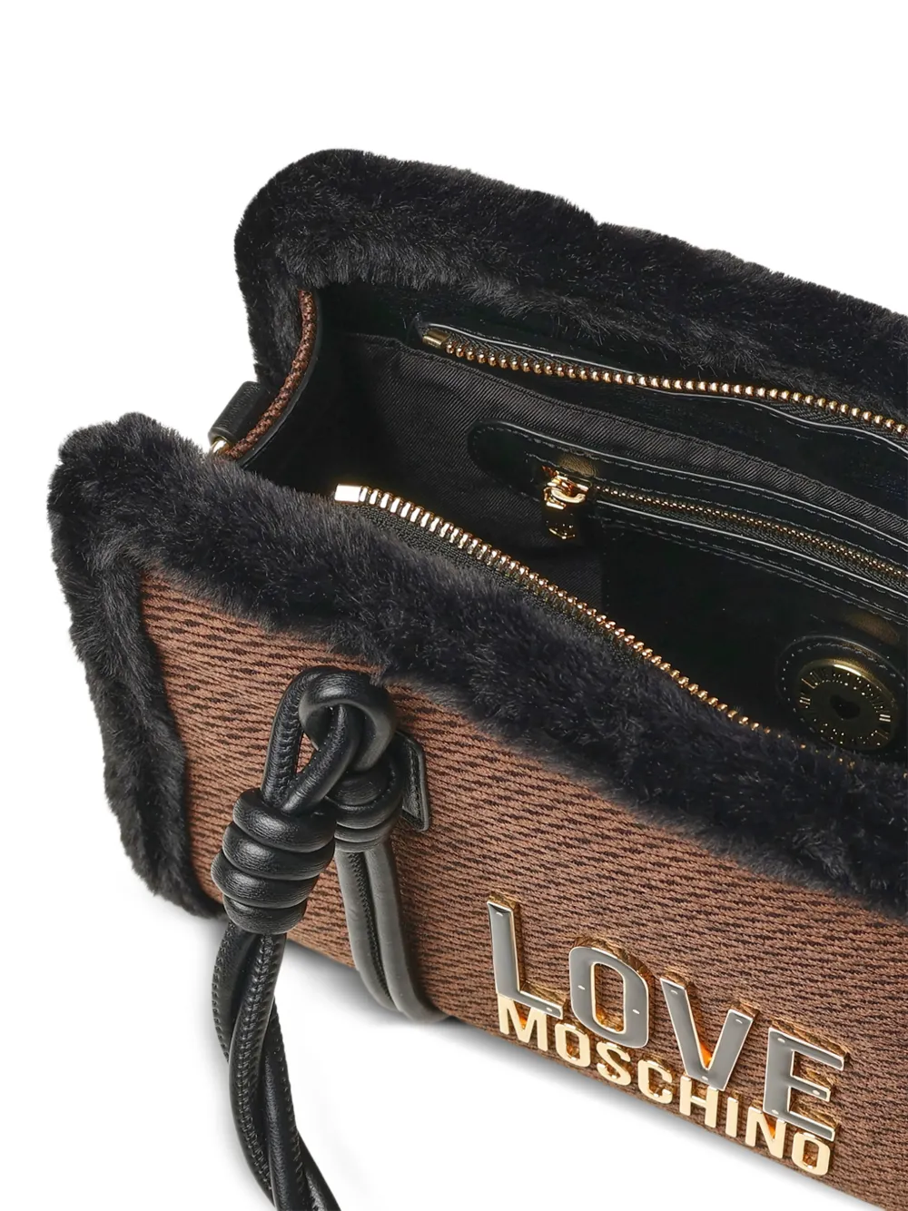 Love Moschino Shopper met afwerking van imitatiebont en logo Bruin
