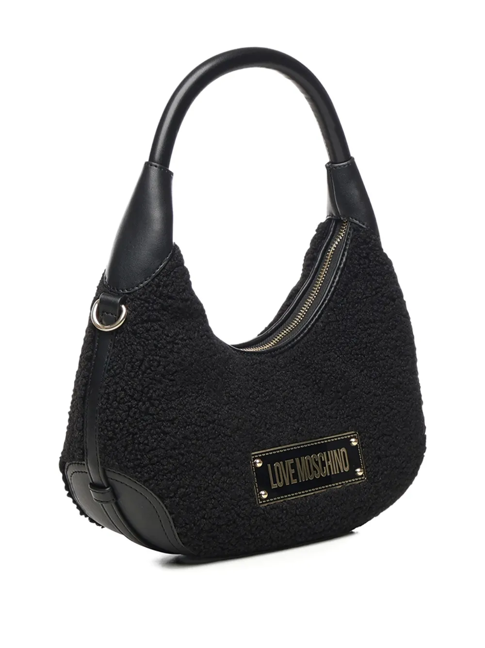 Love Moschino Faux-fur Logo-plaque Shoulder Bag In Black