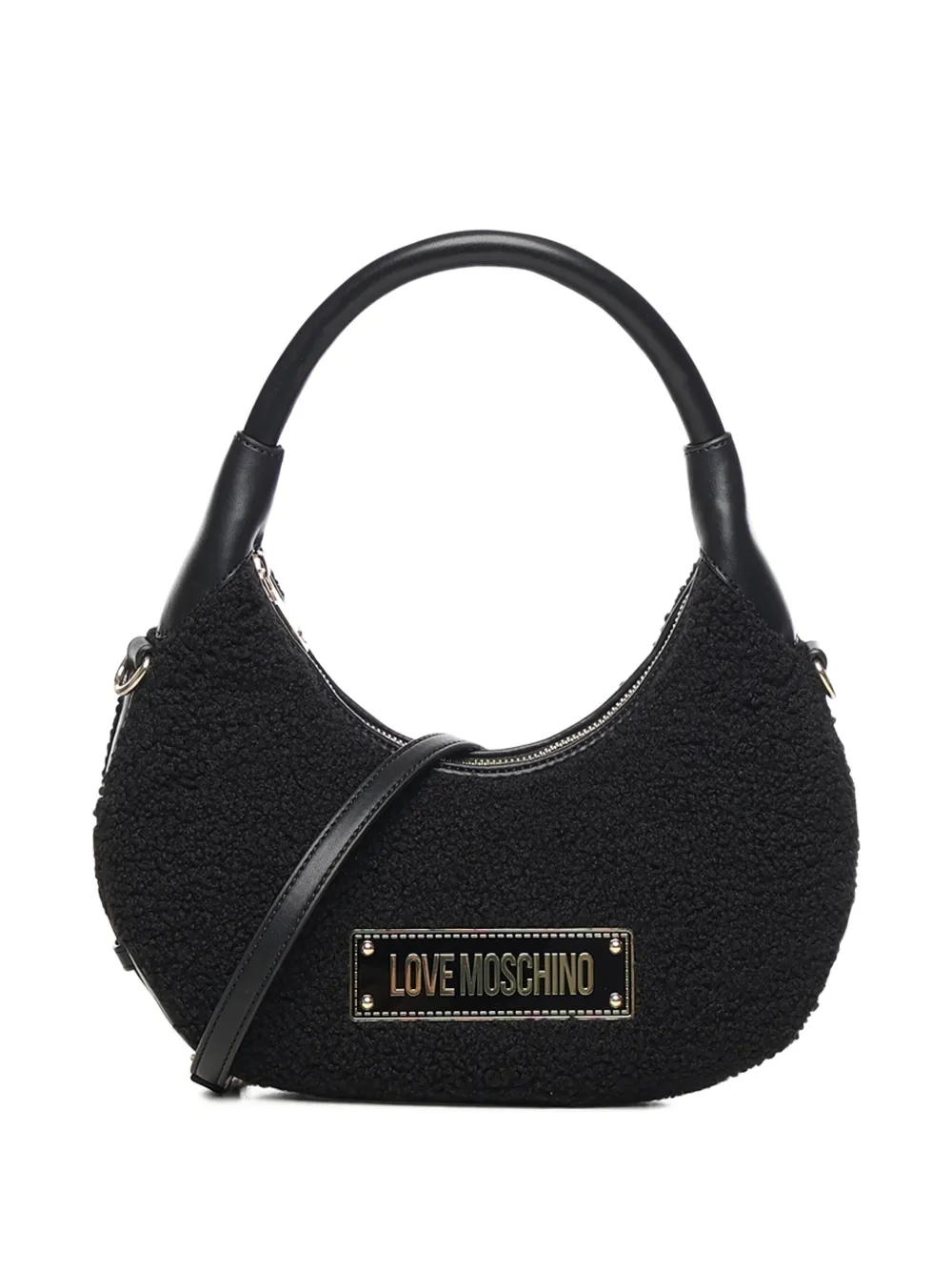 Love Moschino Faux-fur Logo-plaque Shoulder Bag In Black