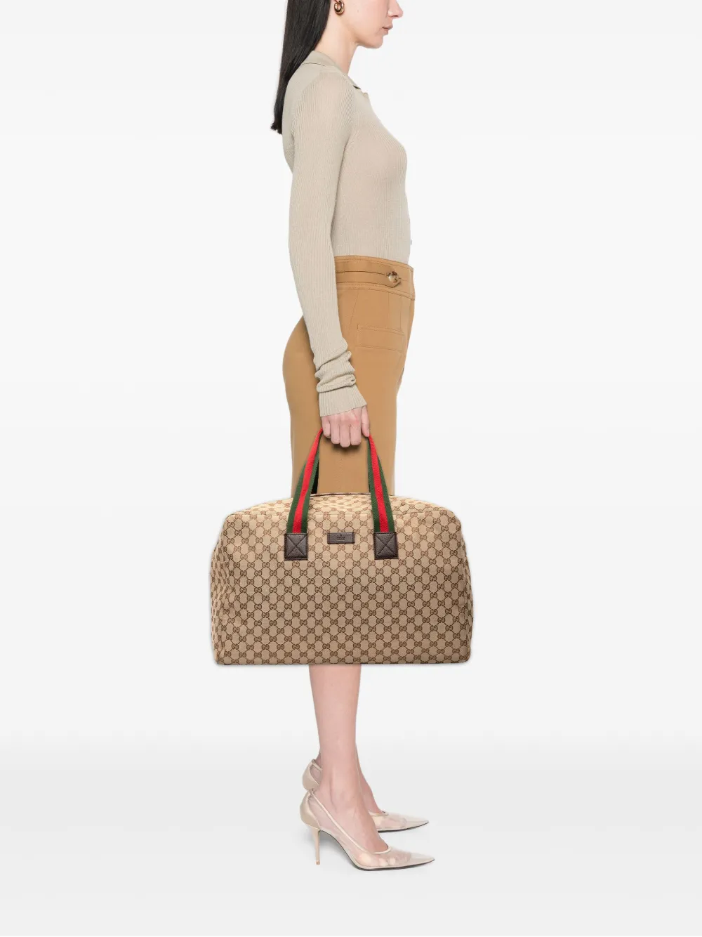 Pre-owned Gucci 2000-2015 Gg Canvas Web Travel Bag In Brown