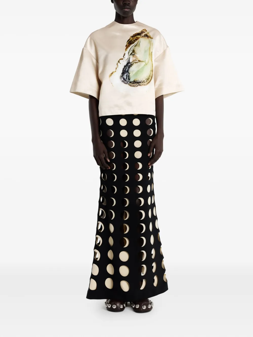 A.W.A.K.E. Mode Blouse met oesterprint - Beige