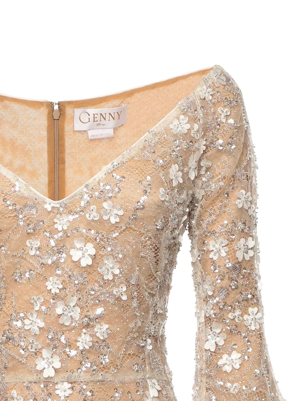 Genny Maxi-jurk verfraaid met bloemen Beige