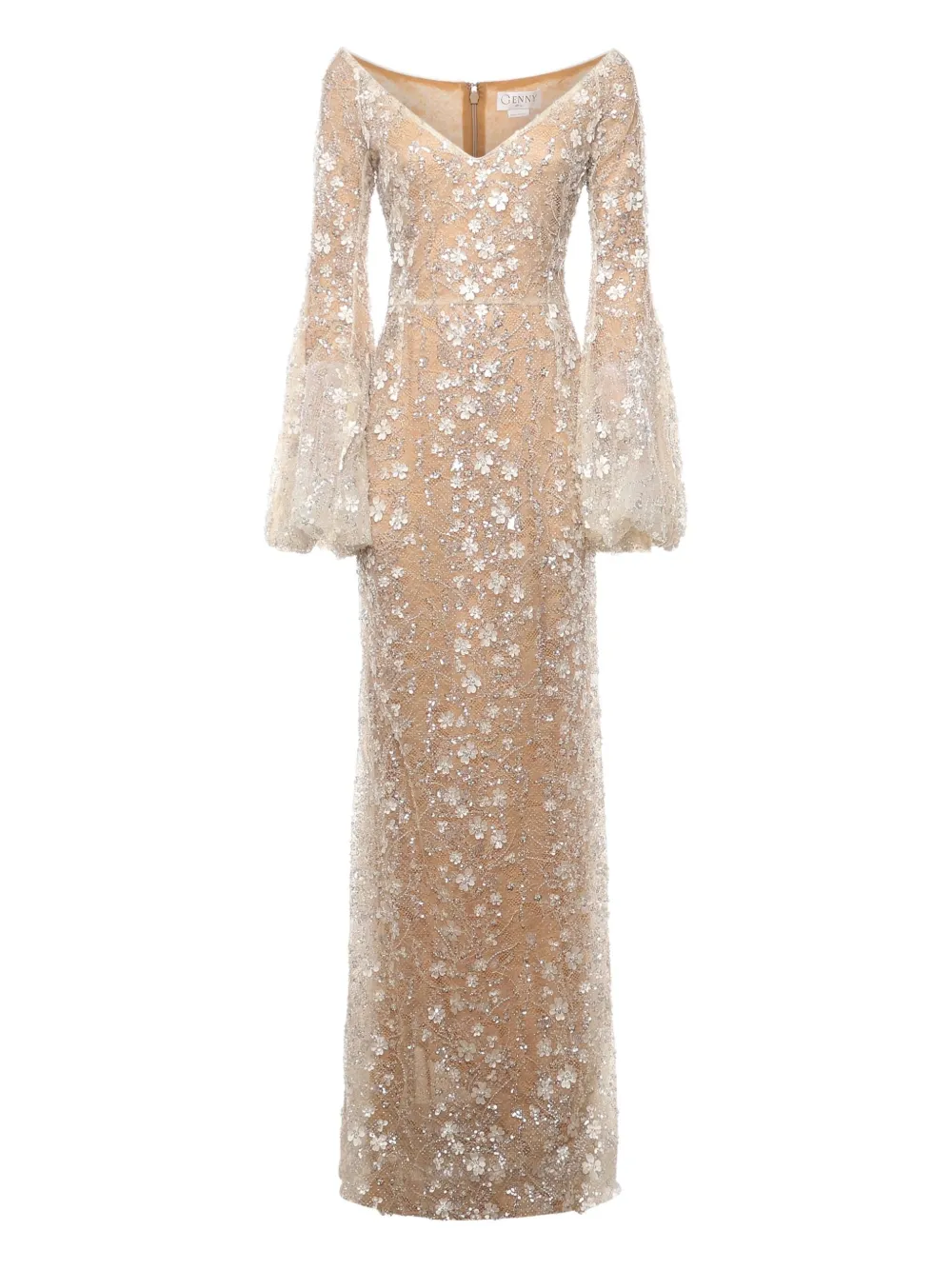 Genny flower-embellishment maxi dress - Neutrals
