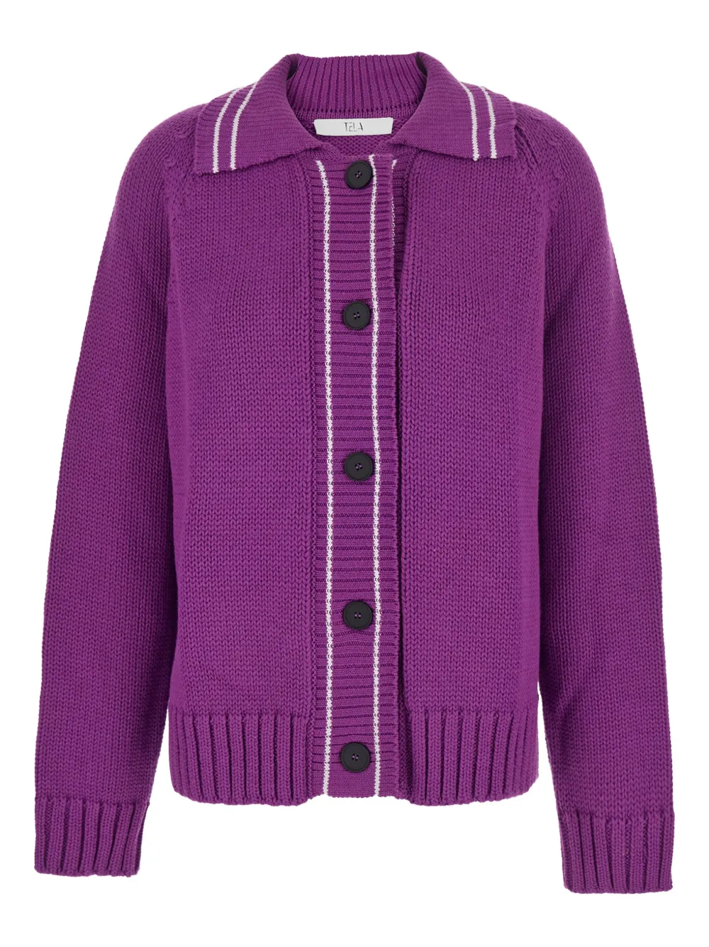 Tela Button-fastening Long-sleeve Cardigan In Pink