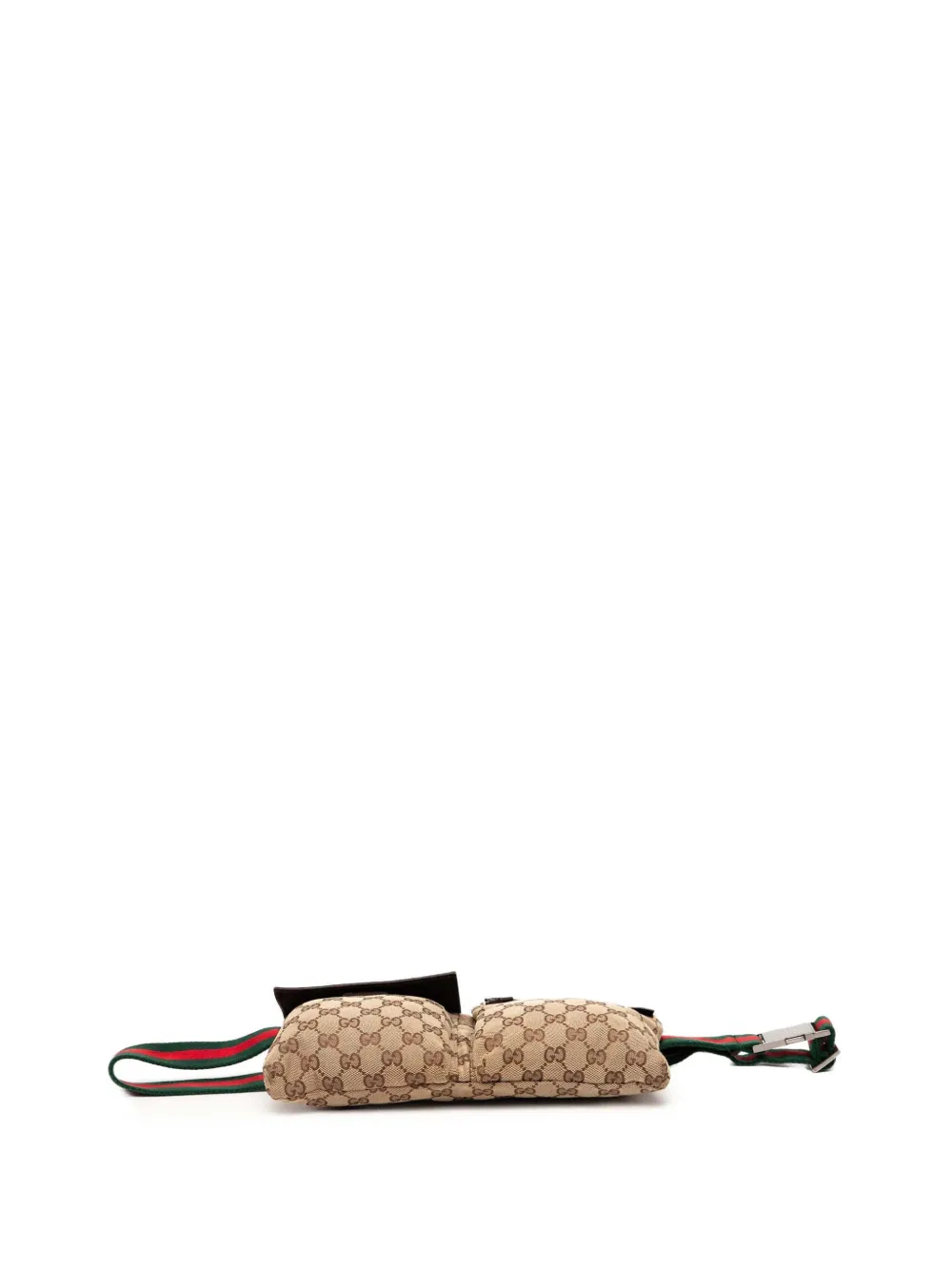 Pre-owned Gucci 2000-2015 Gg Canvas Web Double Pocket Belt Bag In Brown