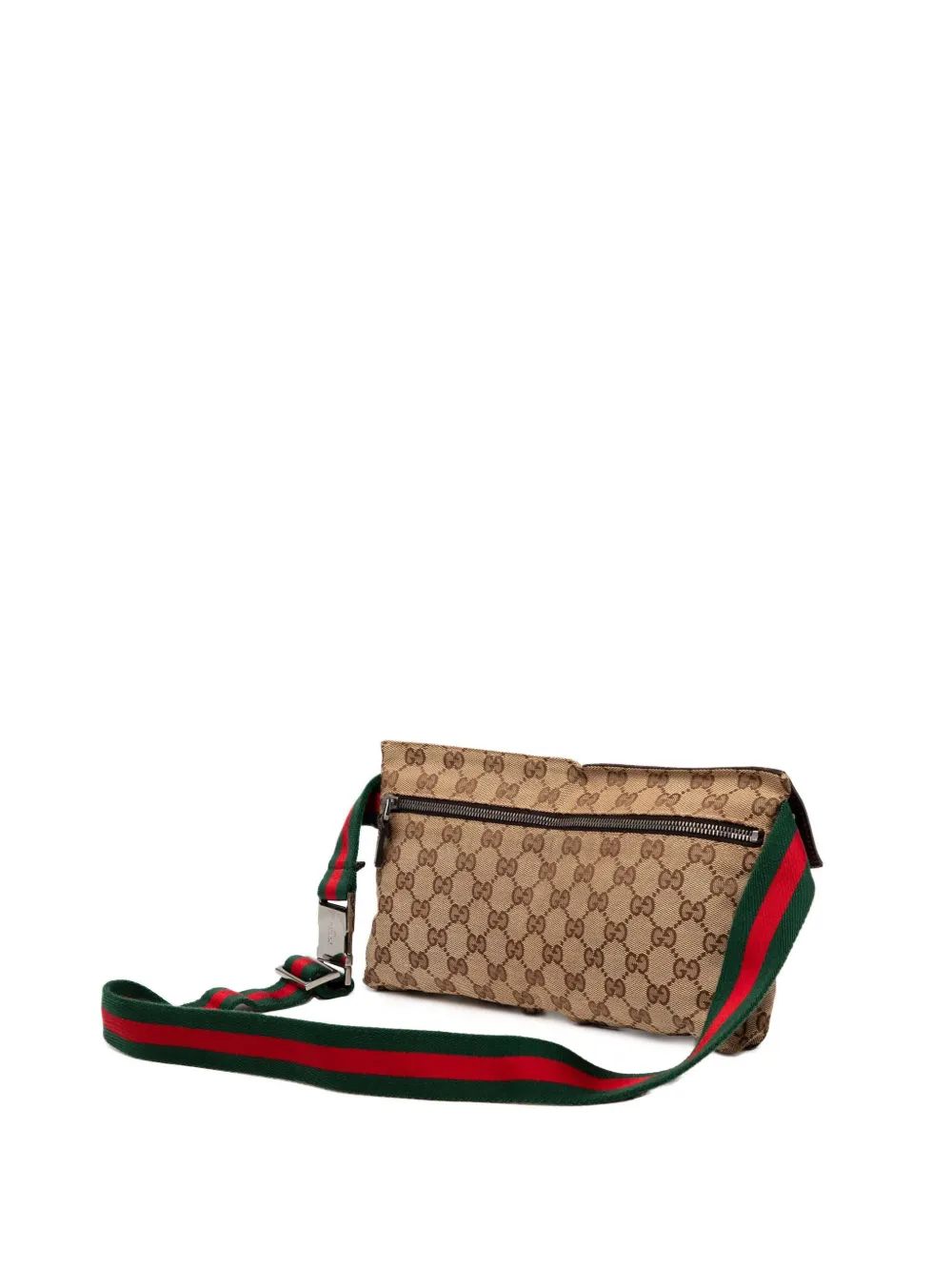 Pre-owned Gucci 2000-2015 Gg Canvas Web Double Pocket Belt Bag In Brown
