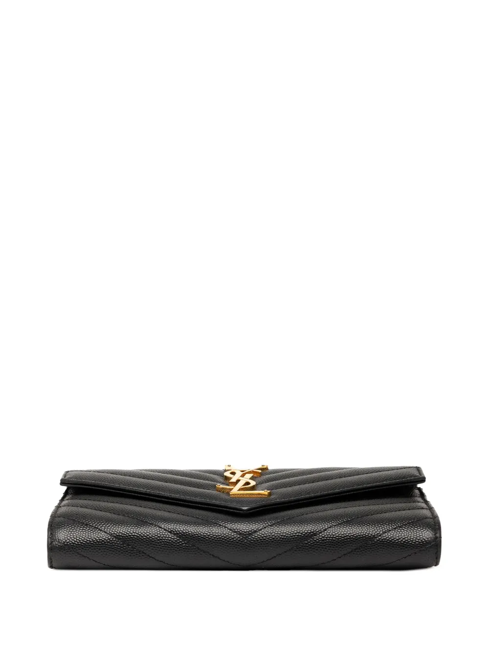 Pre-owned Saint Laurent 2019 Grain De Poudre Matelasse Chevron Monogram Flap Wallet Long Wallets In Black