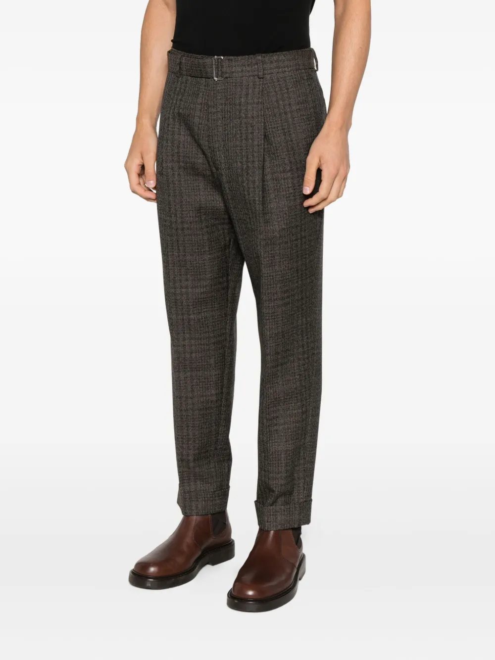 Officine Generale Belted Check Trousers In Brown