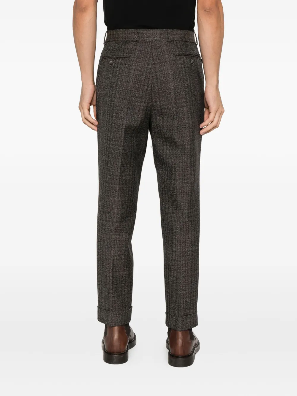 Officine Generale Belted Check Trousers In Brown