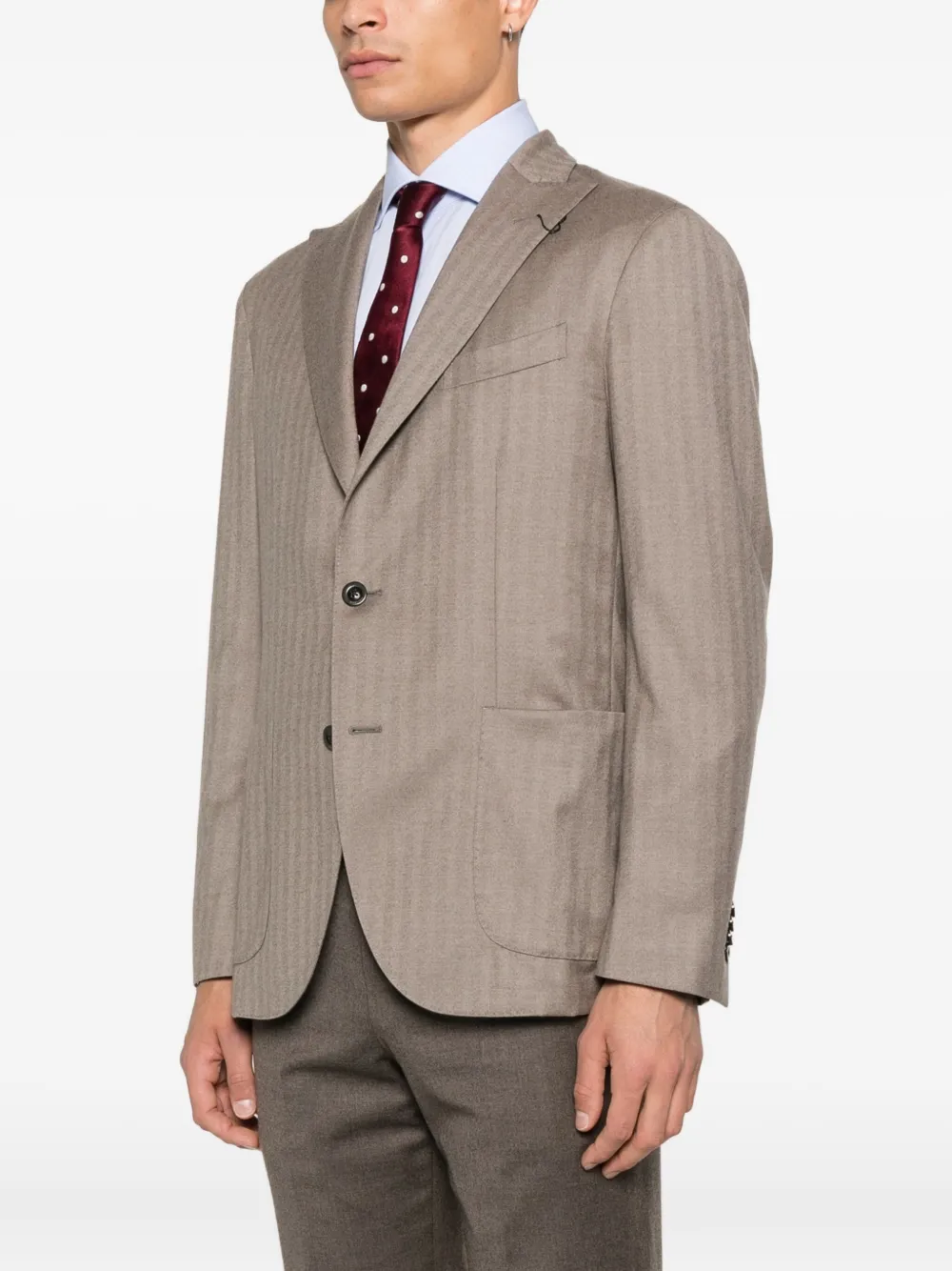 Boglioli Jack met visgraatpatroon en knopen Beige