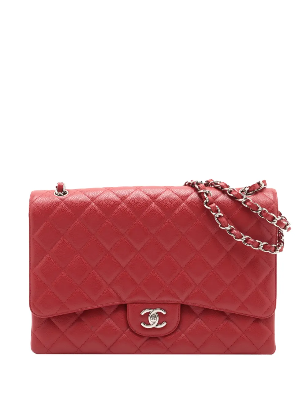 Pre-owned Chanel 2009-2010 Maxi Classic Caviar Single Flap Shoulder Bag In Red