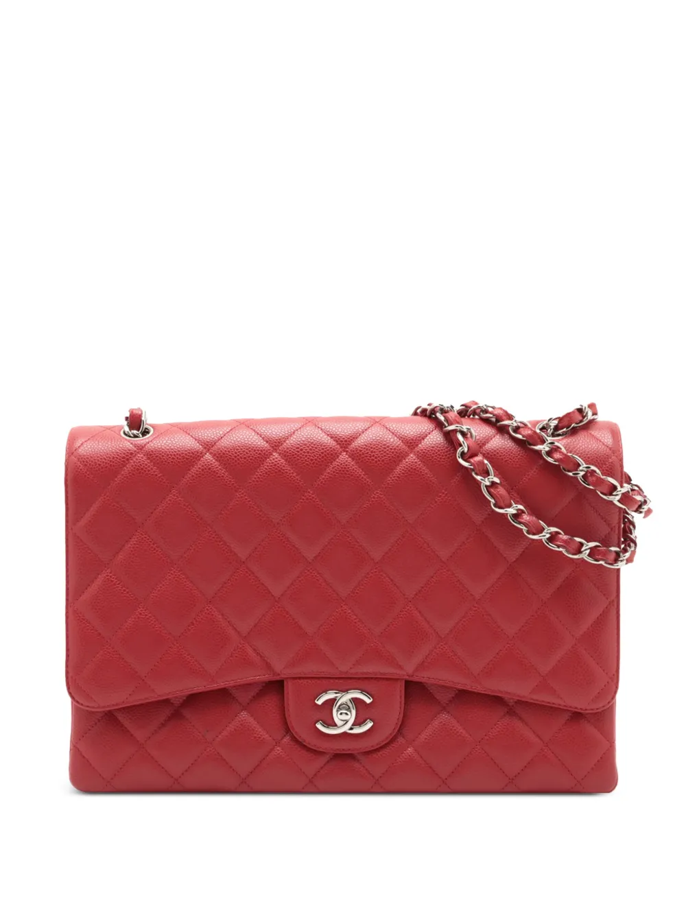 CHANEL Pre-Owned 2009-2010 マキシ クラシック キャビア シングル フラップ ショルダーバッグ - レッド CHANEL Pre-Owned 2009-2010 マキシ クラシック キャビア シングル フラップ ショルダーバッグ - レッド