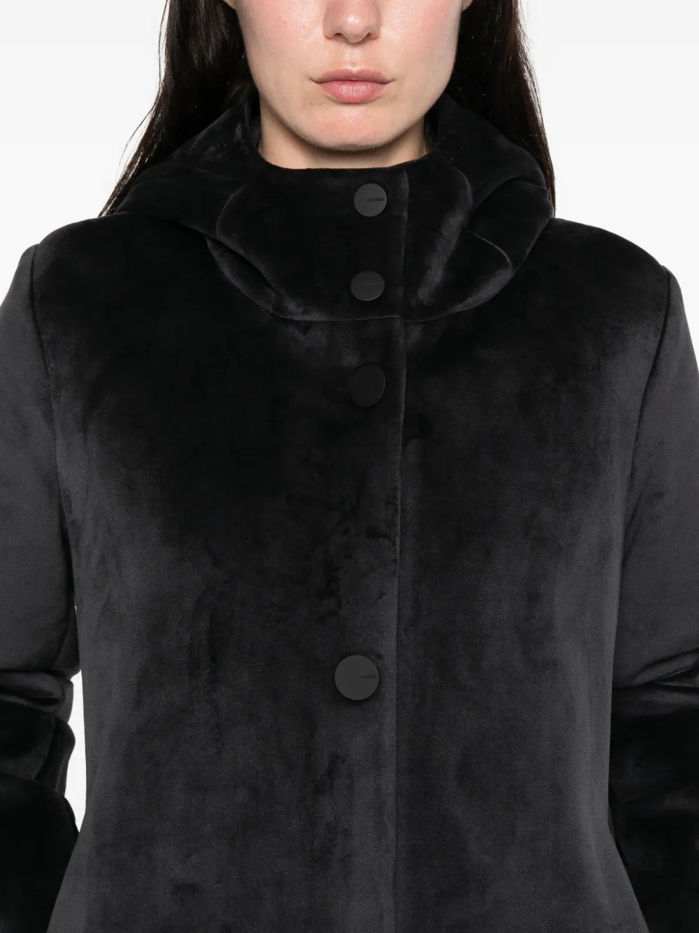 Roberto Ricci Designs Velour Neo Buttoned-hooded Coat In Black