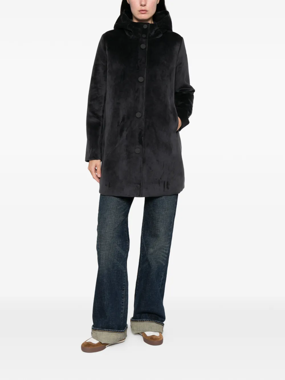 Roberto Ricci Designs Velour Neo Buttoned-hooded Coat In Black