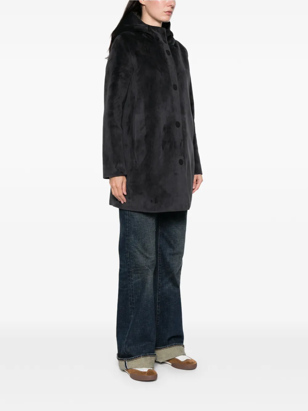Roberto Ricci Designs Velour Neo Buttoned-hooded Coat In Black