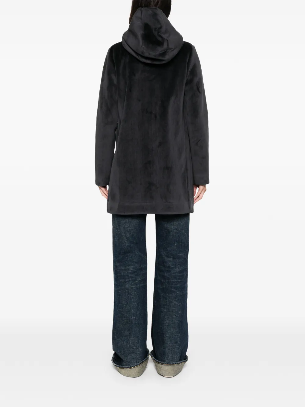 Roberto Ricci Designs Velour Neo Buttoned-hooded Coat In Black