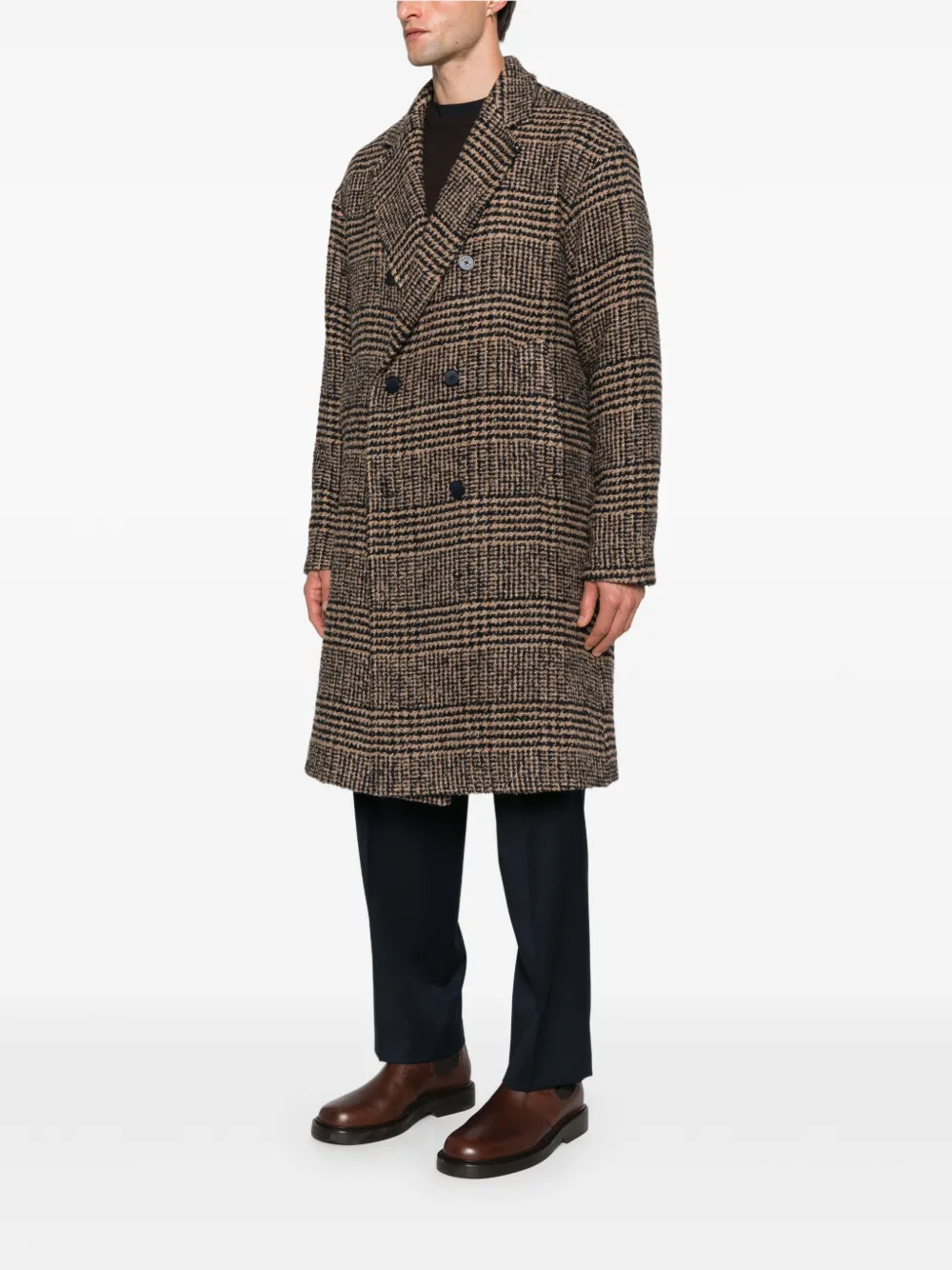 Herno Double-breasted Check Coat In Multi