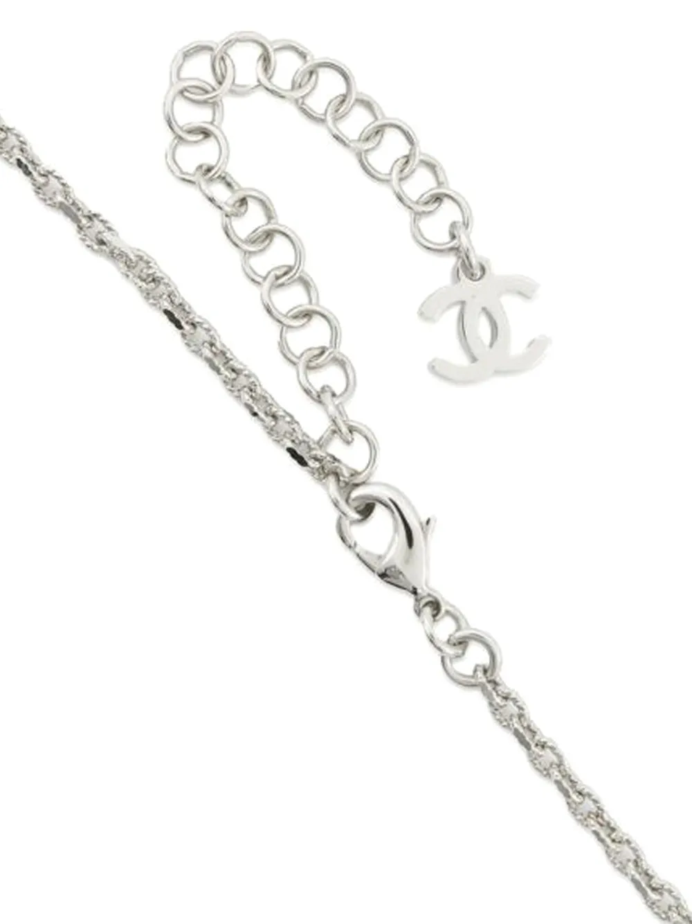 Pre-owned Chanel 2025 Silver Plated Cc Faux Pearl Rhinestone Pendant Necklace Costume Necklace