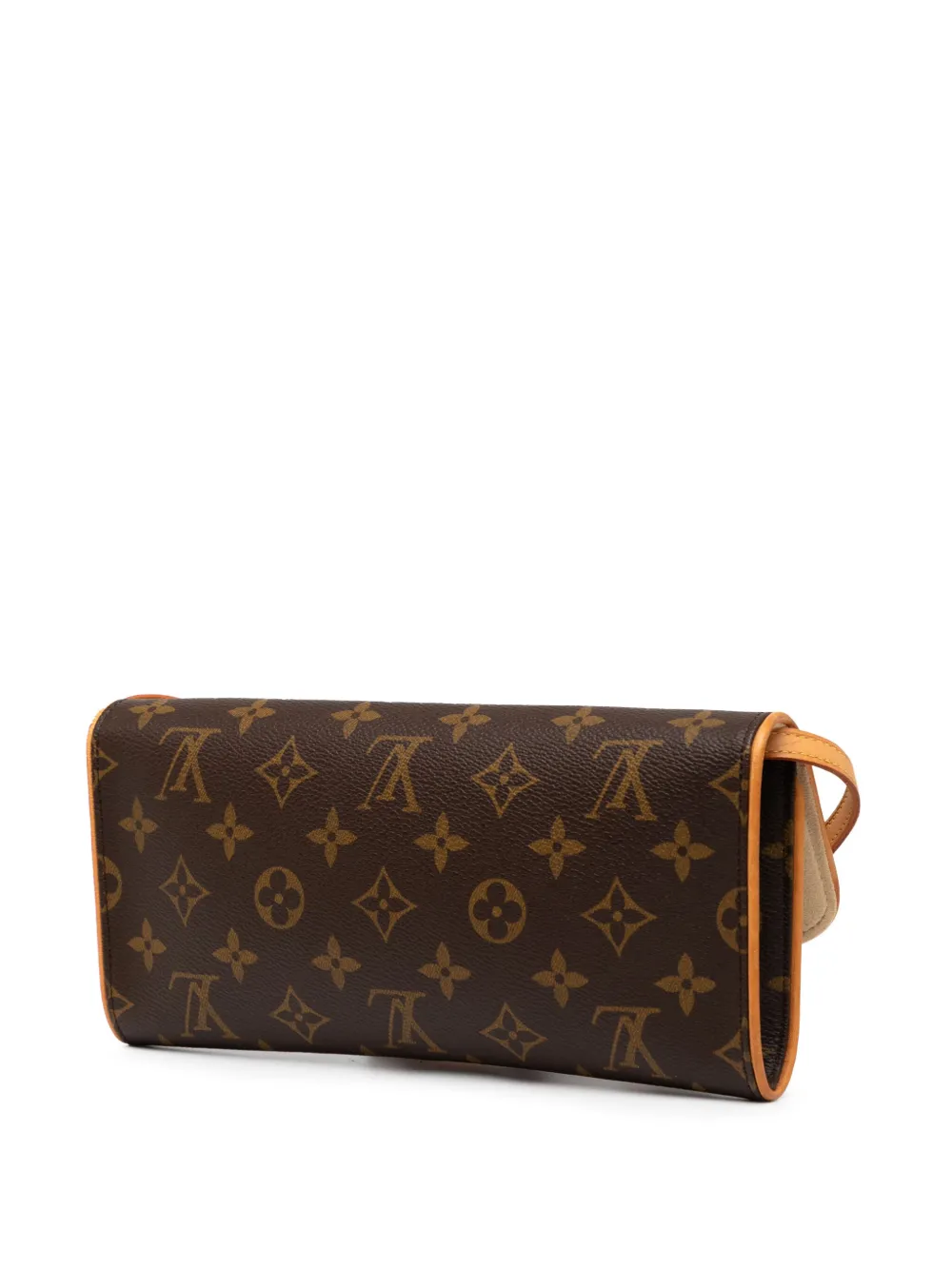 Pre-owned Louis Vuitton 2004 Monogram Pochette Twin Gm Crossbody Bag In Brown