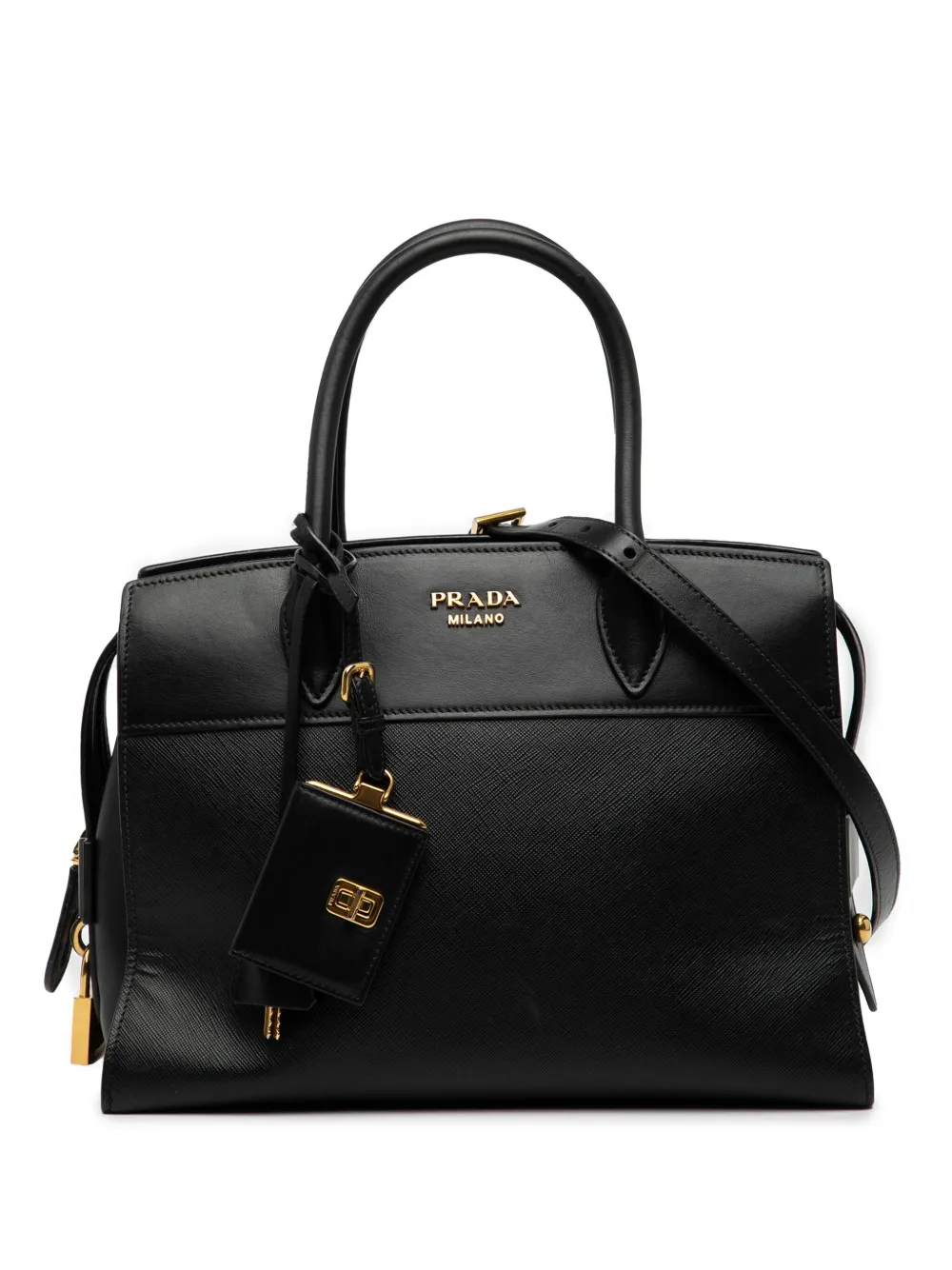 Pre-owned Prada 2010-2025 Saffiano And City Calf Esplanade Satchel In Black