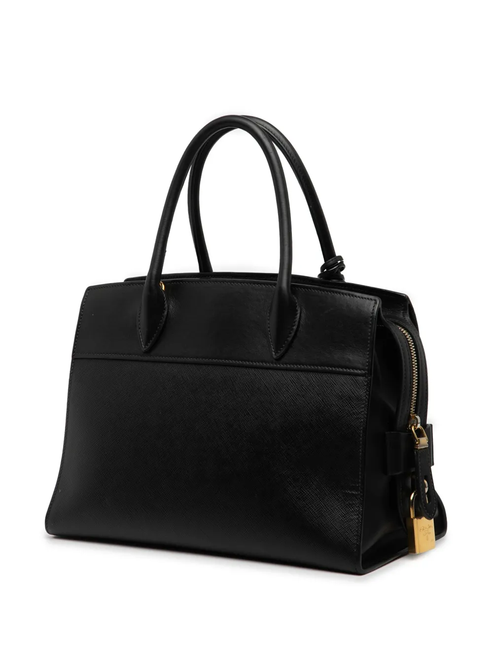 Pre-owned Prada 2010-2025 Saffiano And City Calf Esplanade Satchel In Black