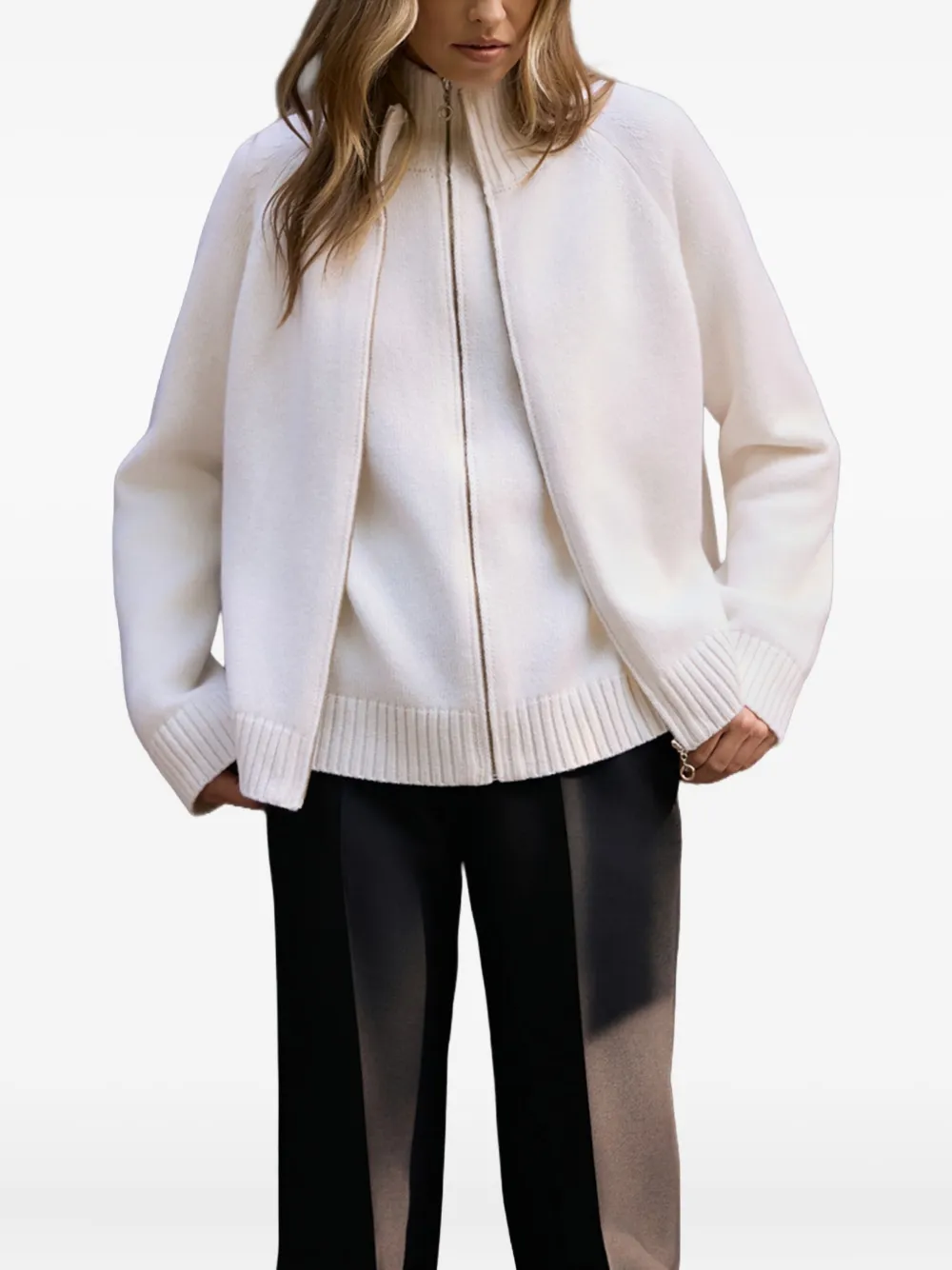 Ether Alya Zip-up Cardigan In Neutral