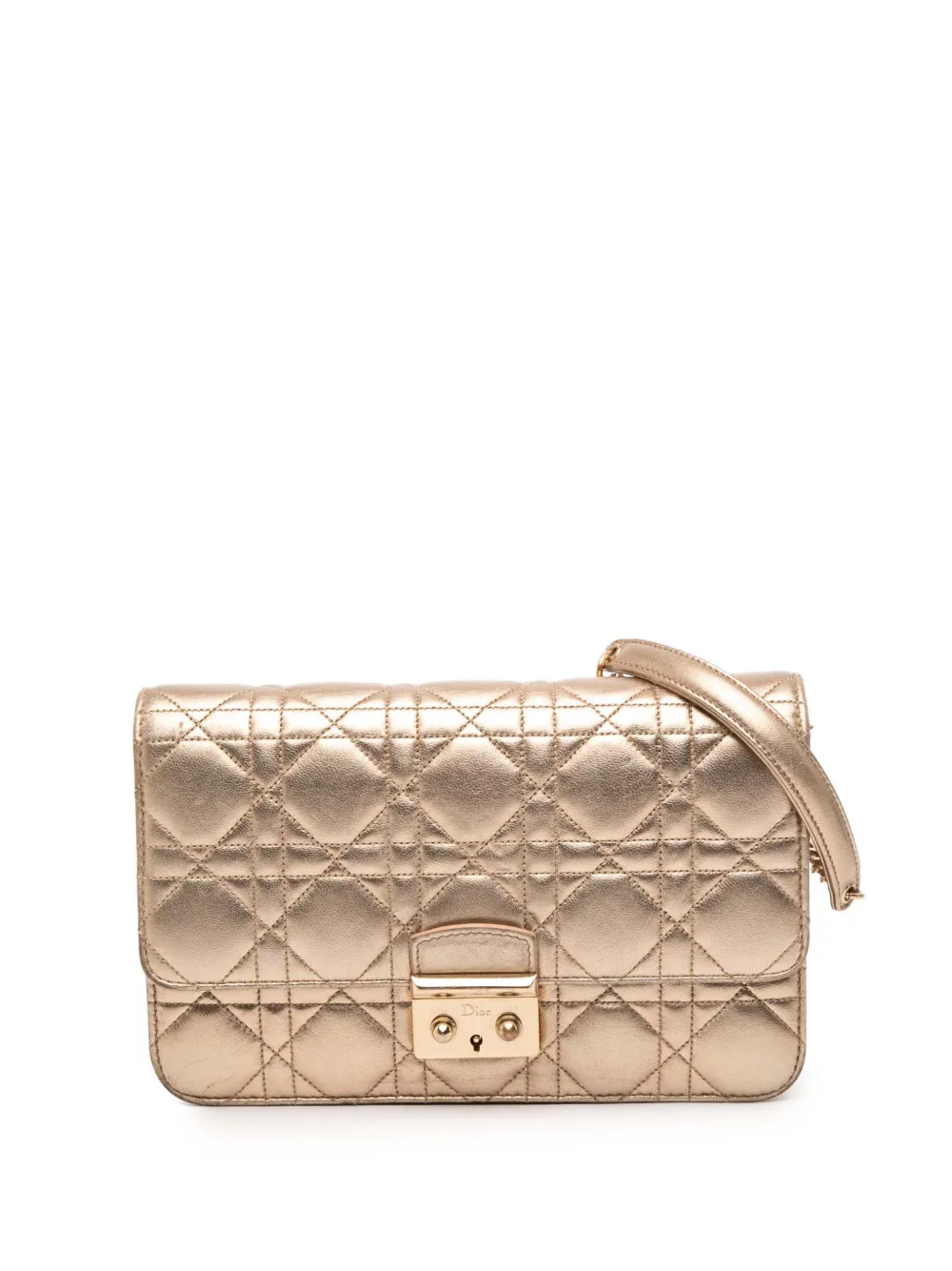 Pre-owned Dior 2014 Metallic Lambskin Cannage Miss  Promenade Crossbody Bag In Gold