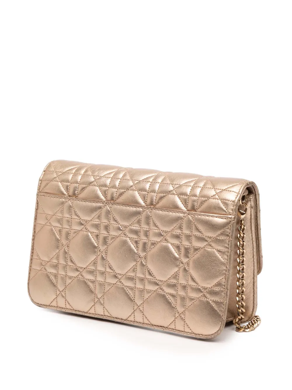 Pre-owned Dior 2014 Metallic Lambskin Cannage Miss  Promenade Crossbody Bag In Gold