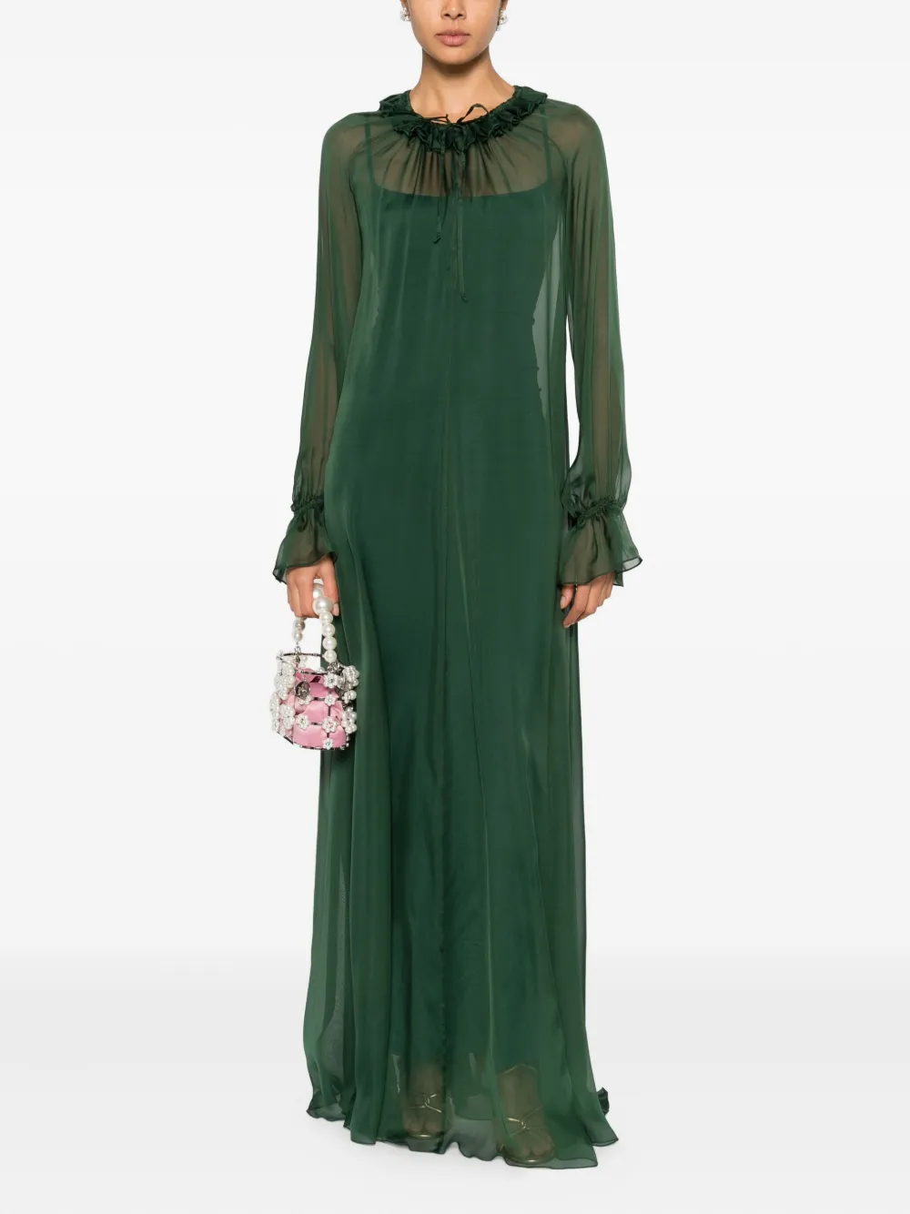 Raquel Diniz Kate ruffled tie maxi dress - Groen