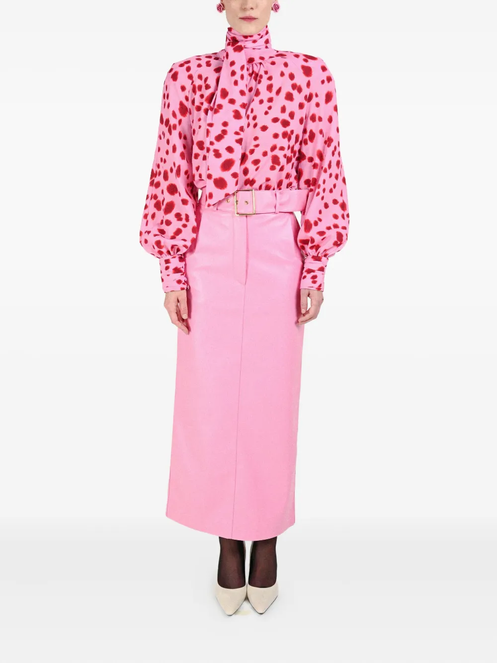 Rowen Rose Bow Neck Dalmatian-pattern Blouse In Pink