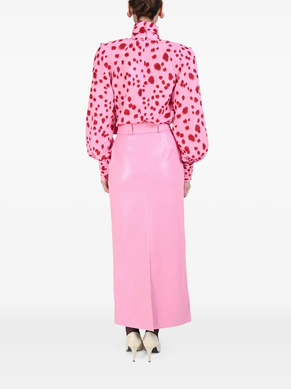 Rowen Rose Bow Neck Dalmatian-pattern Blouse In Pink