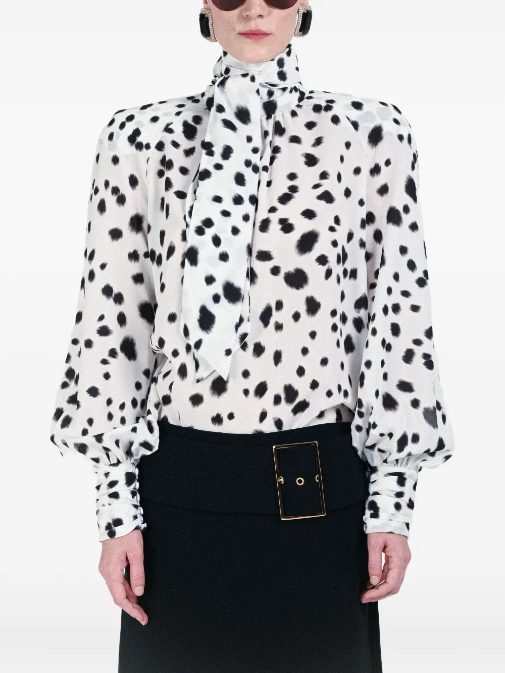 Rowen Rose Dalmatian-pattern Blouse In White