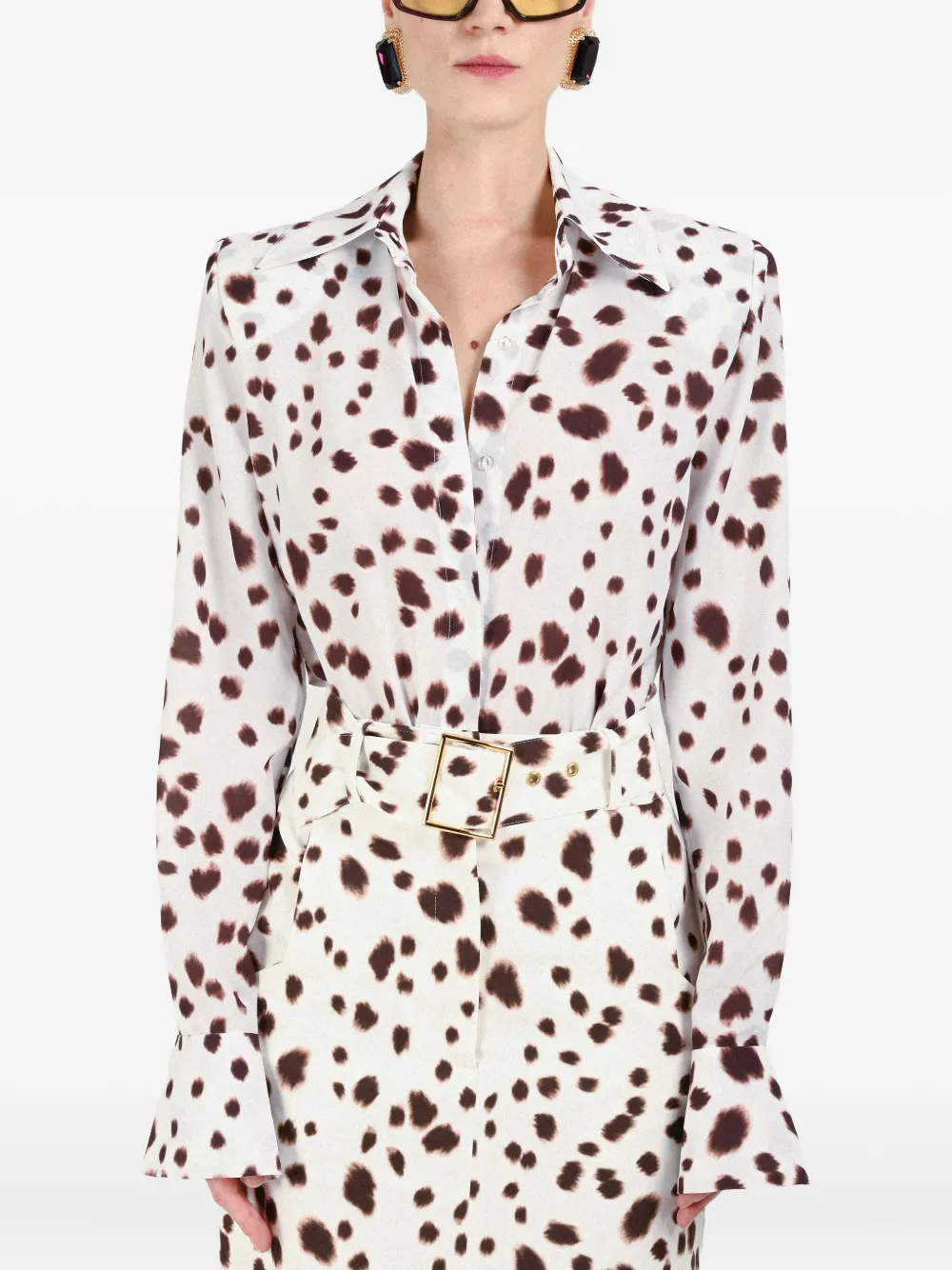 Rowen Rose Dalmatian-pattern Long-sleeve Shirt In White