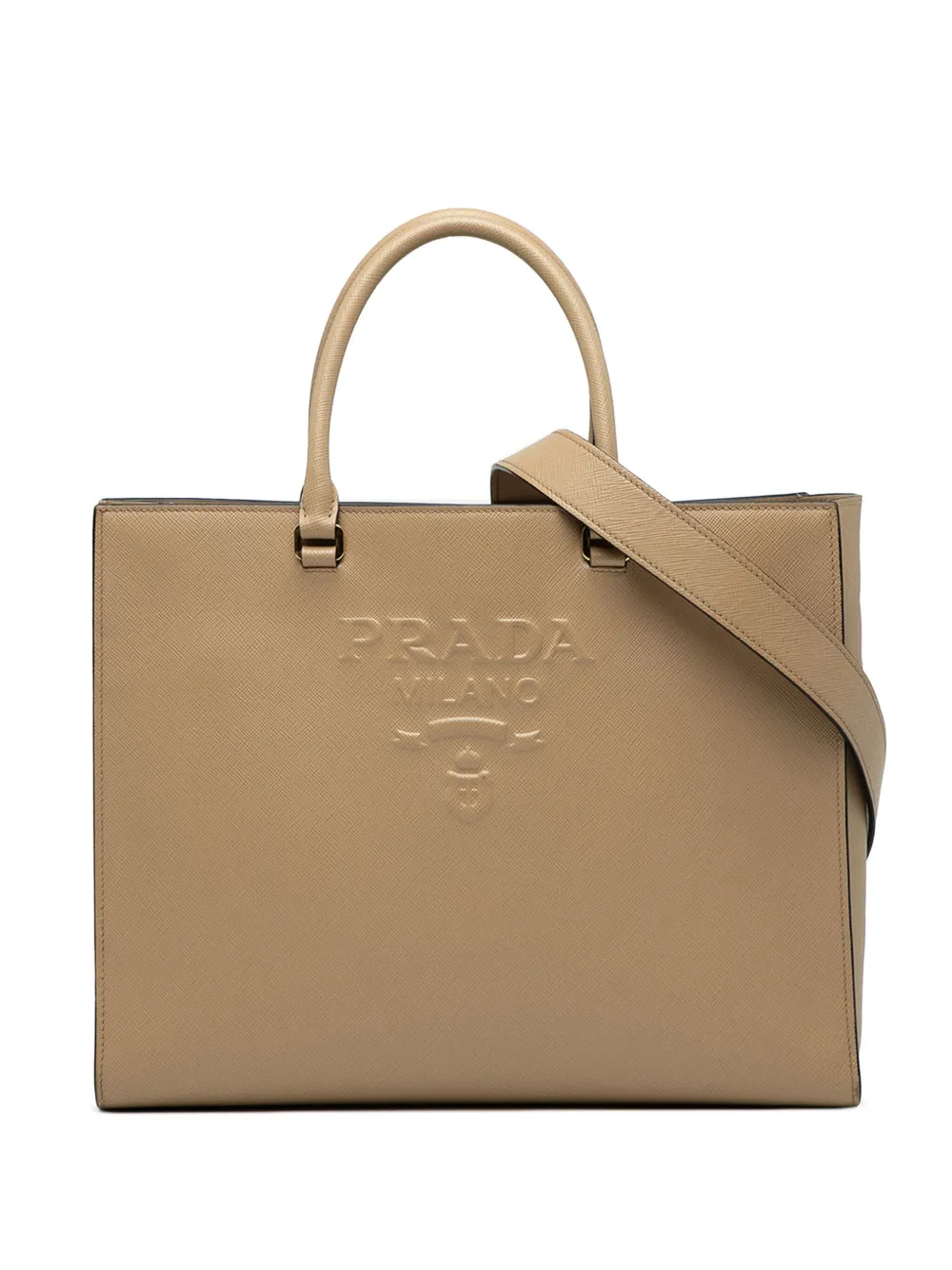 Prada Pre-Owned 2013-2025 ラージ サフィアーノルクス エンボスロゴ コンバーチブル トート サッチェルバッグ - Prada Pre-Owned 2013-2025 ラージ サフィアーノルクス エンボスロゴ コンバーチブル トート サッチェルバッグ -