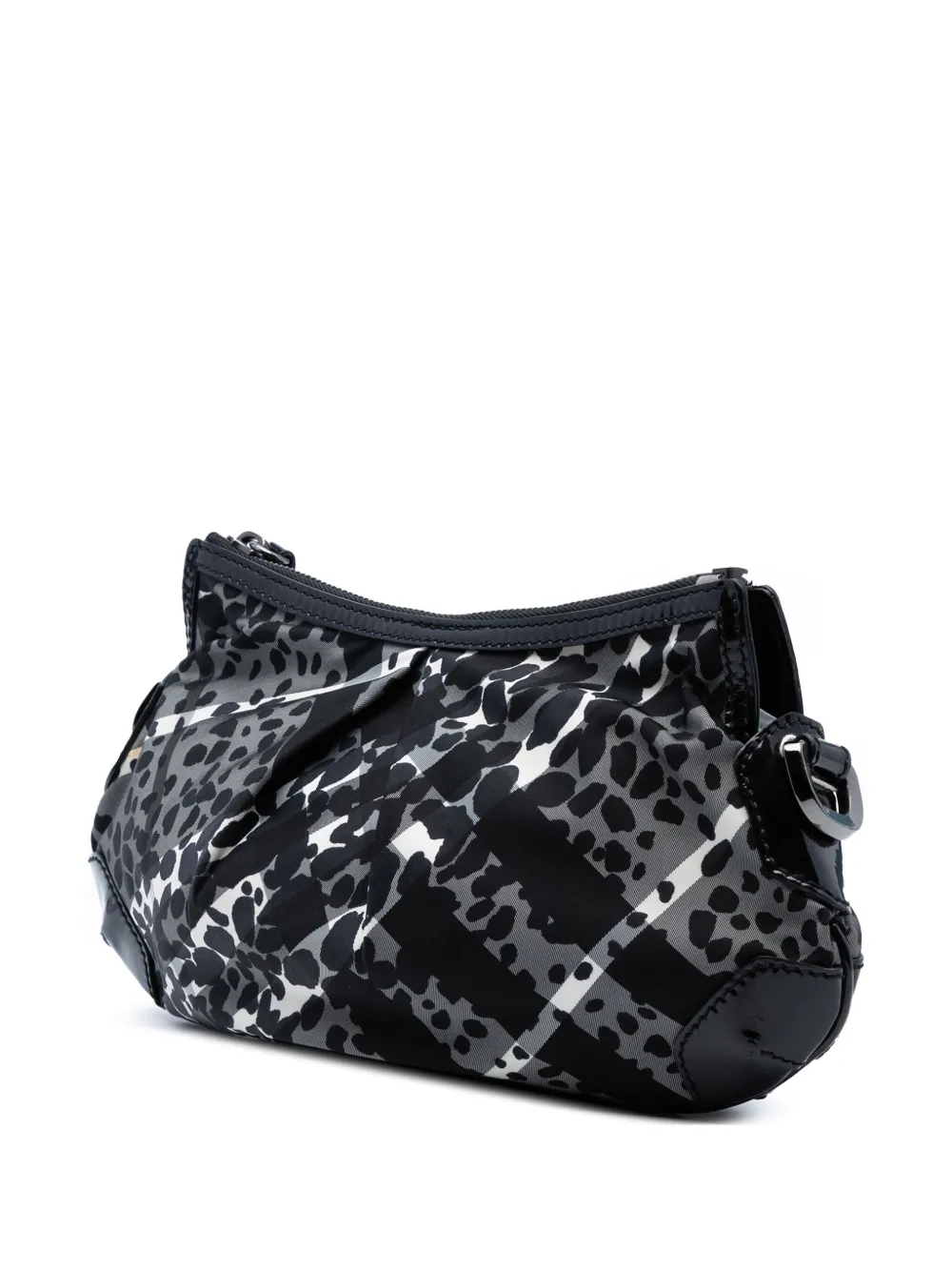 Pre-owned Burberry 2000-2017 Floral Beat Check Nylon Foley Hobo Bag In Black