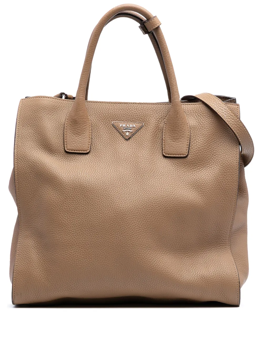 Pre-owned Prada 2000-2025 Vitello Daino Open Convertible Tote Satchel In Brown