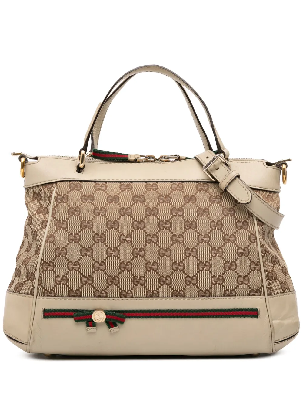 Pre-owned Gucci 2016-2025 Gg Canvas Web Mayfair Satchel In Brown