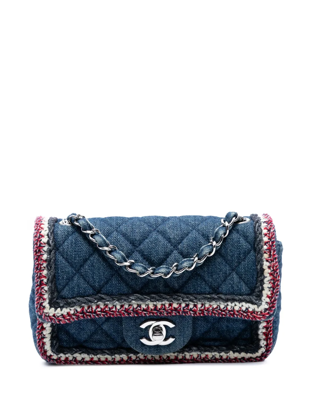 Pre-owned Chanel 2018-2019 Mini Rectangular Classic Denim Braided Single Flap Crossbody Bag In Blue