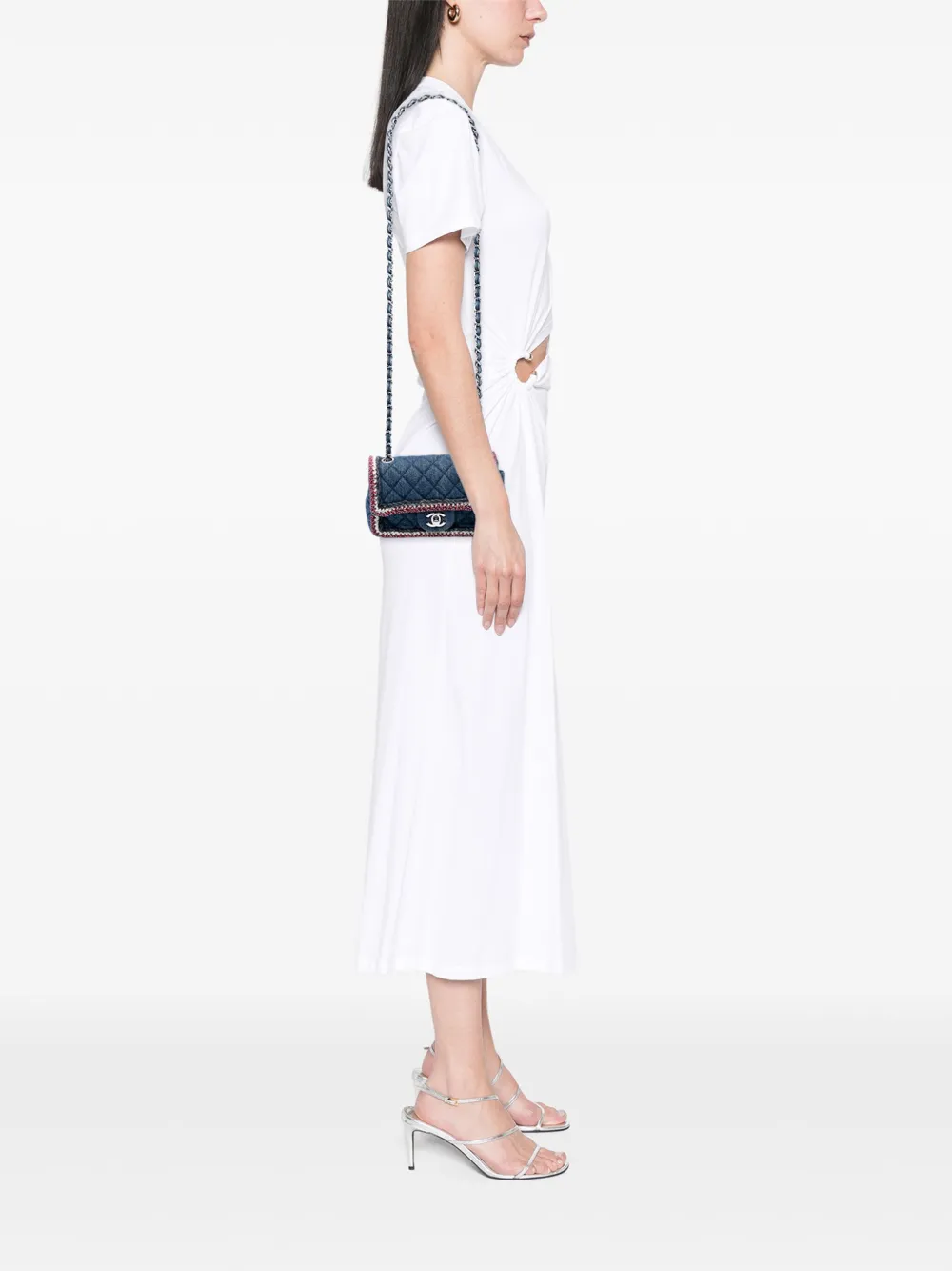 Pre-owned Chanel 2018-2019 Mini Rectangular Classic Denim Braided Single Flap Crossbody Bag In Blue