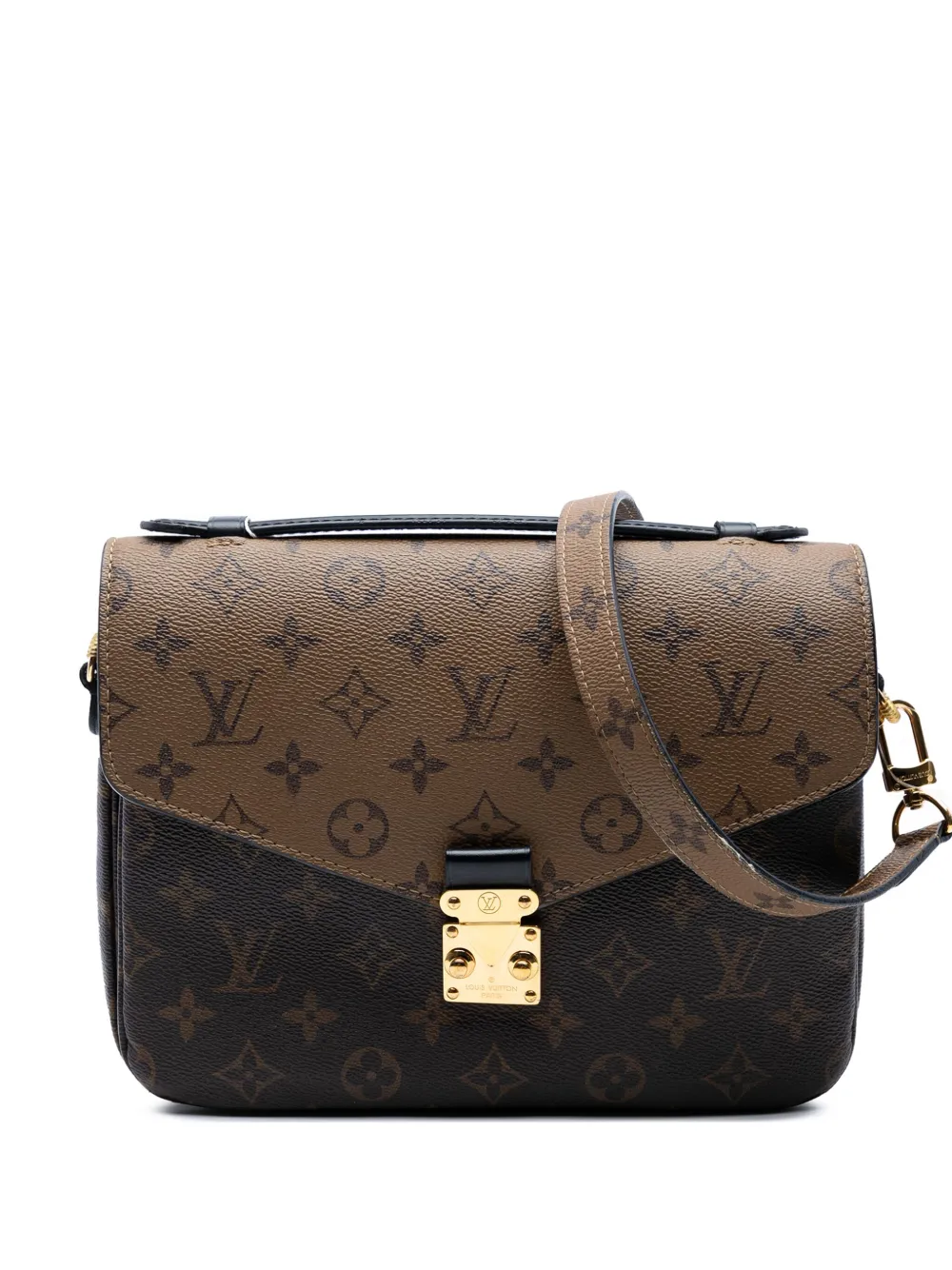 Pre-owned Louis Vuitton 2020 Monogram Reverse Pochette Metis Satchel In Brown