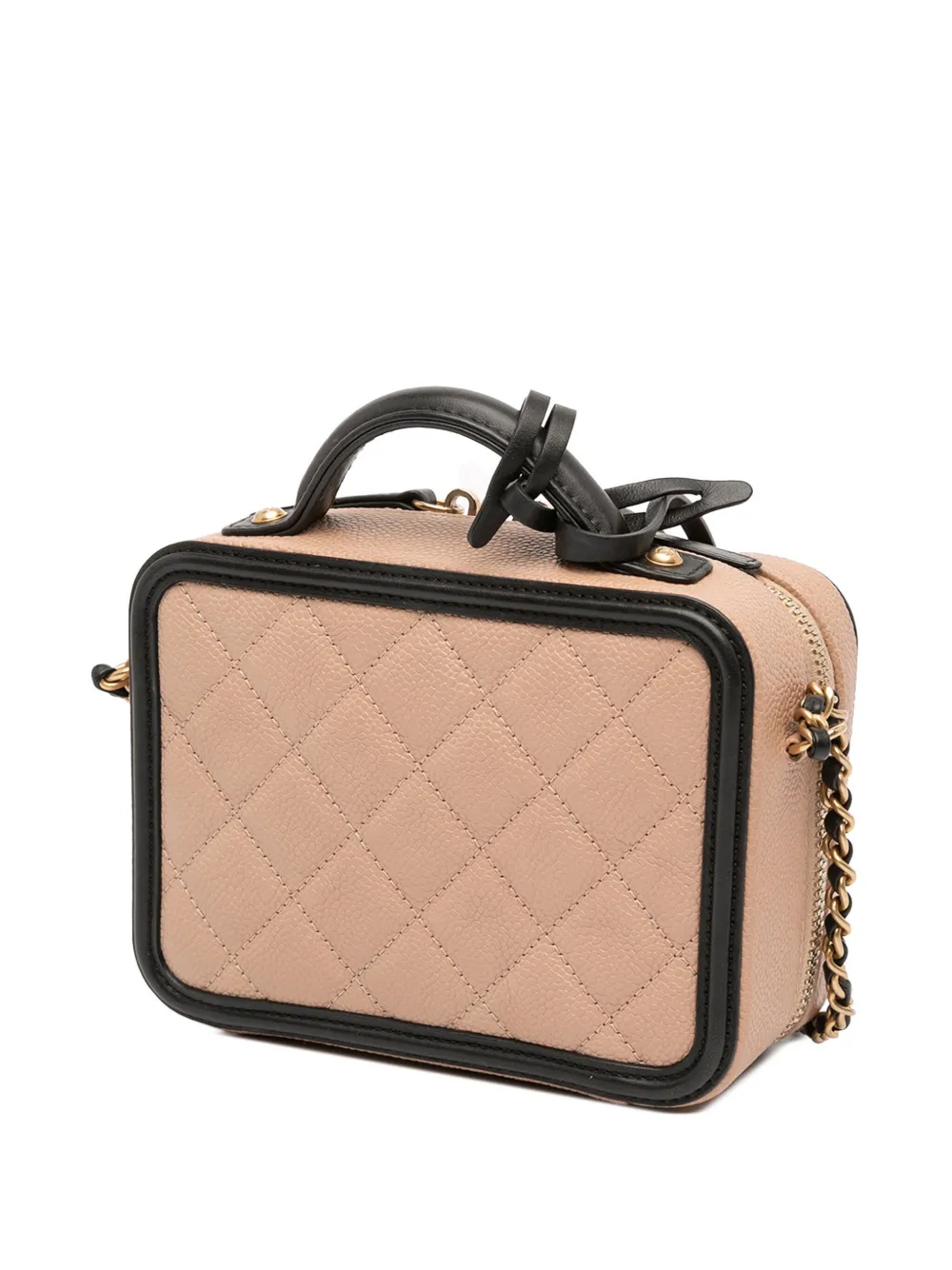 Pre-owned Chanel 2018-2019 Small Caviar Cc Filigree Vanity Case Satchel In Brown