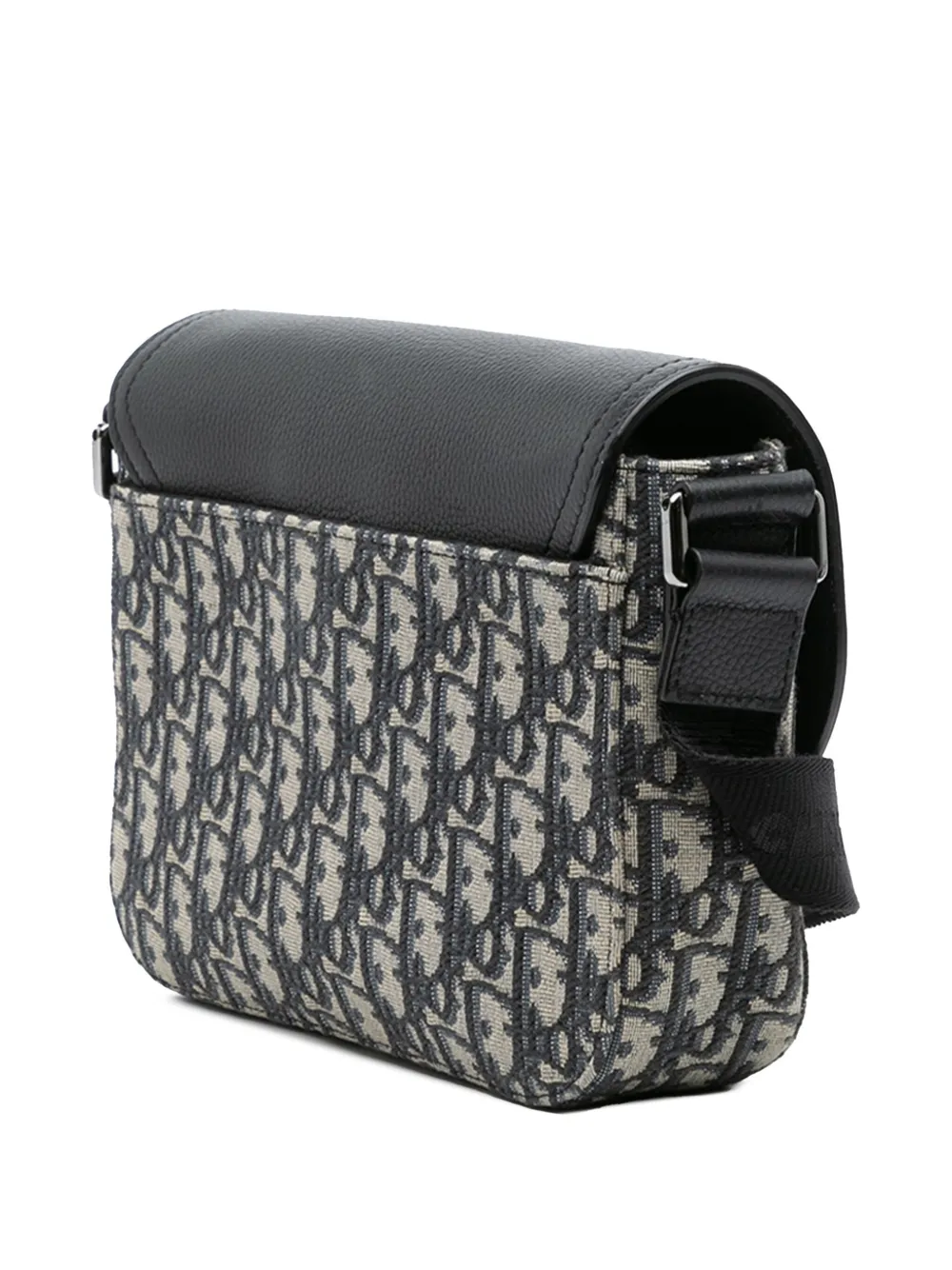 Pre-owned Dior 2022 Small Oblique Canvas Saddle Messenger Bag With Flap Crossbody Bag In Black