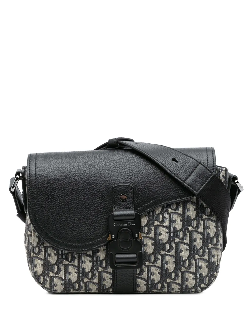 Pre-owned Dior 2022 Small Oblique Canvas Saddle Messenger Bag With Flap Crossbody Bag In Black