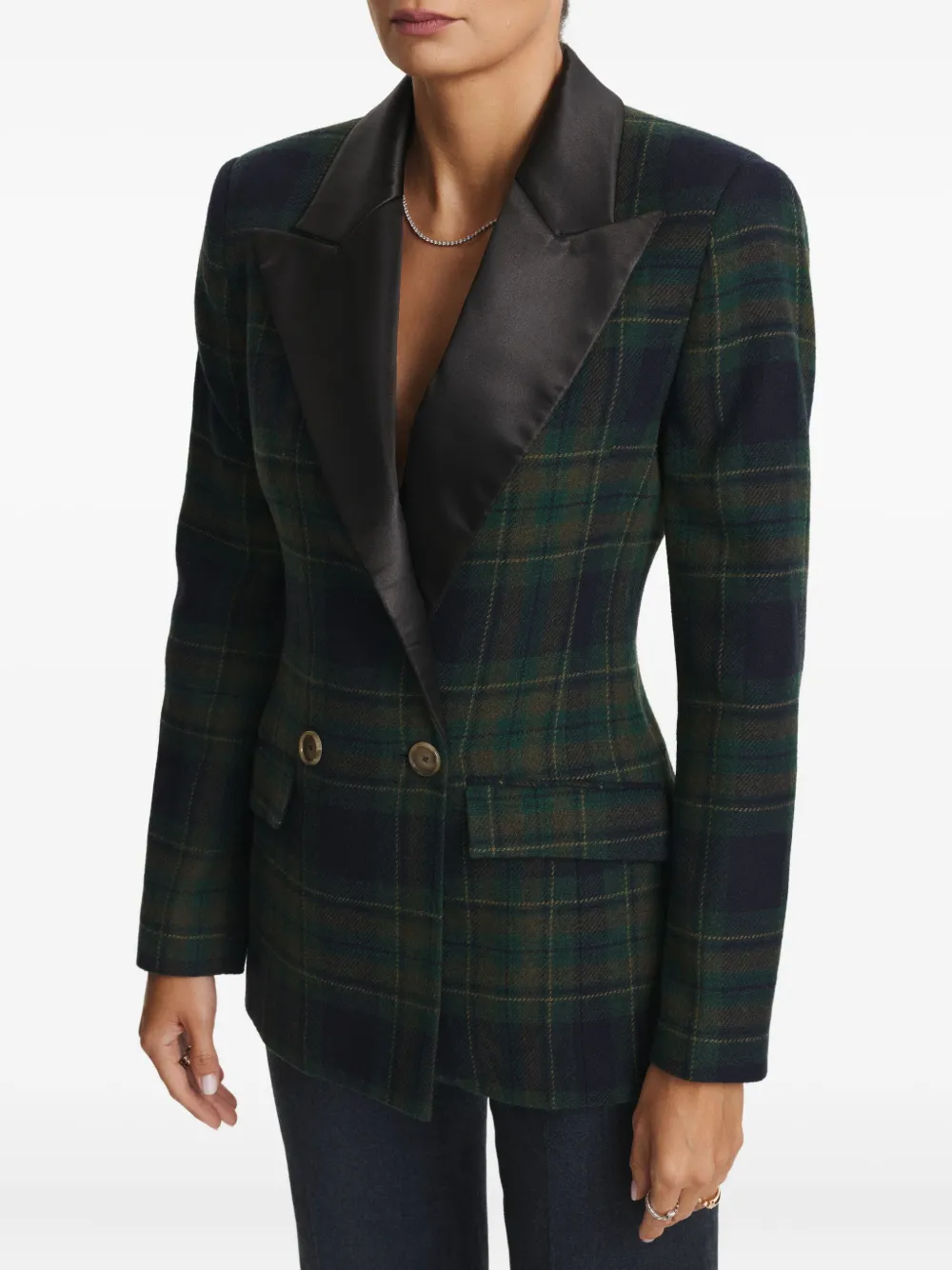 Cuanna Midi Double-breasted Plaid-pattern Blazer In Black