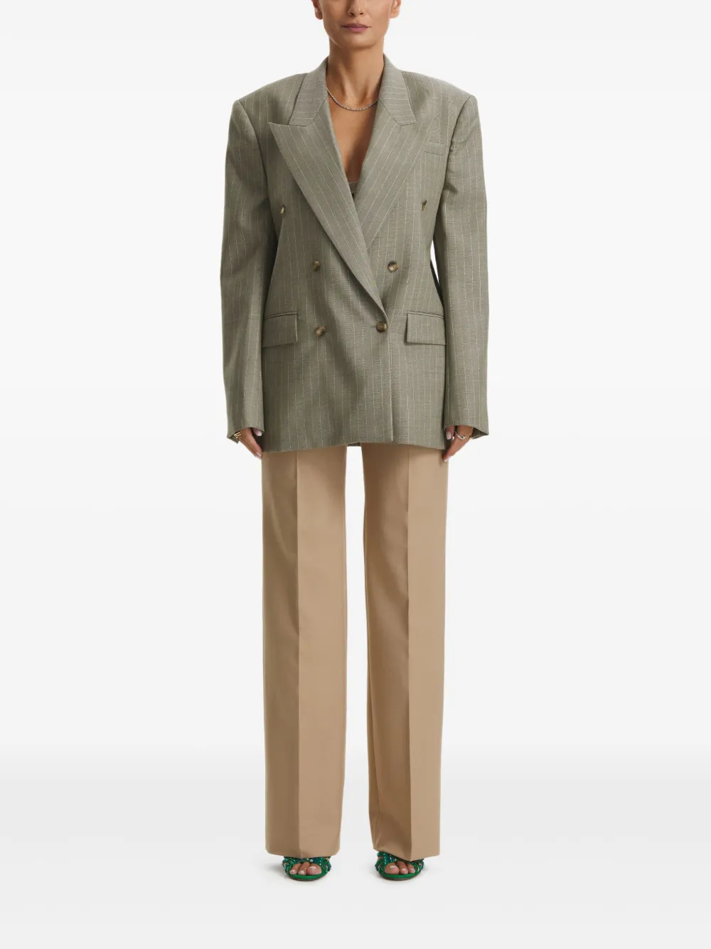 Cuanna Betty Pinstripe-pattern Double-breasted Blazer In Gray