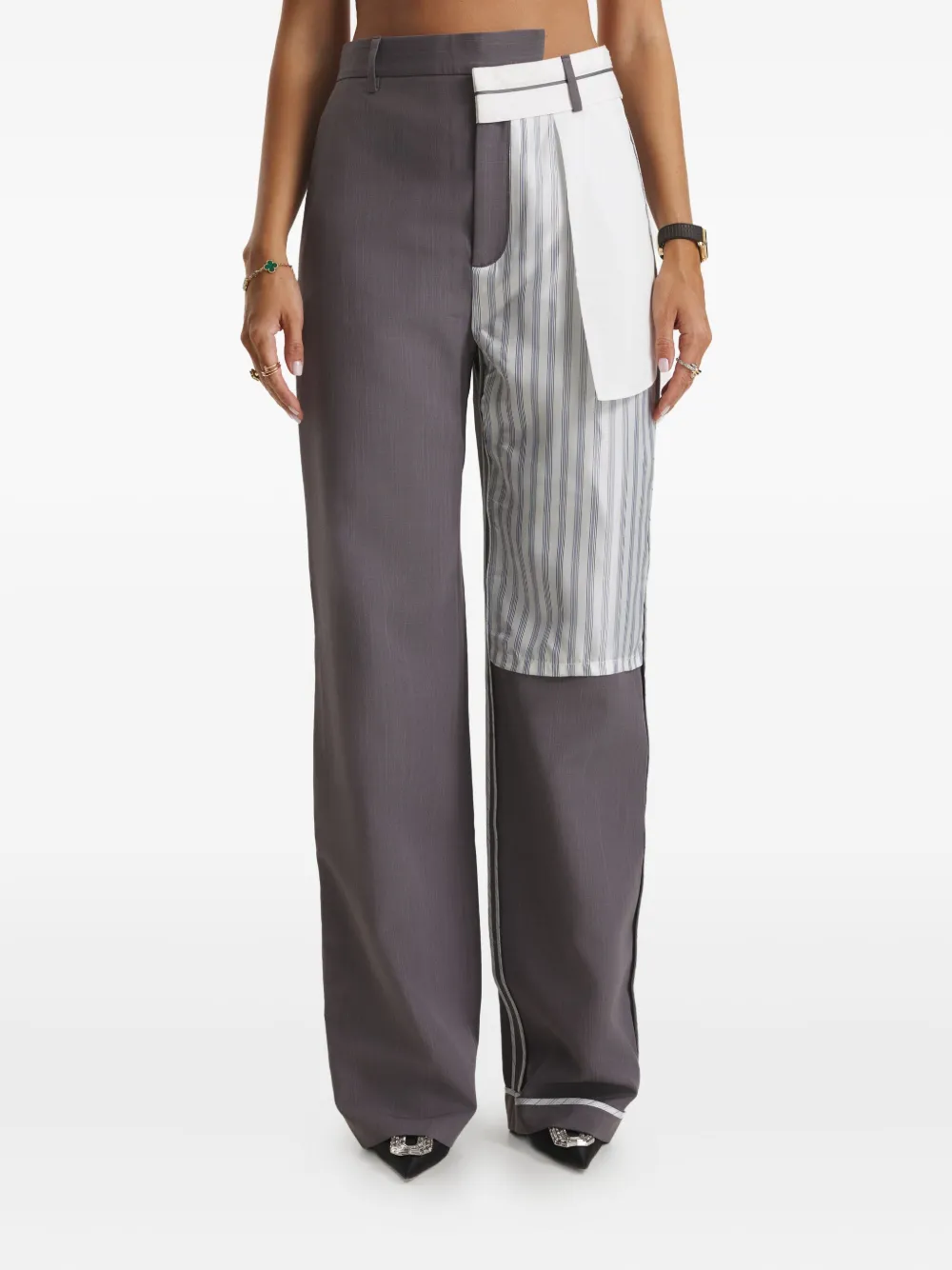 Cuanna Mark Striped-panel Trousers In Gray