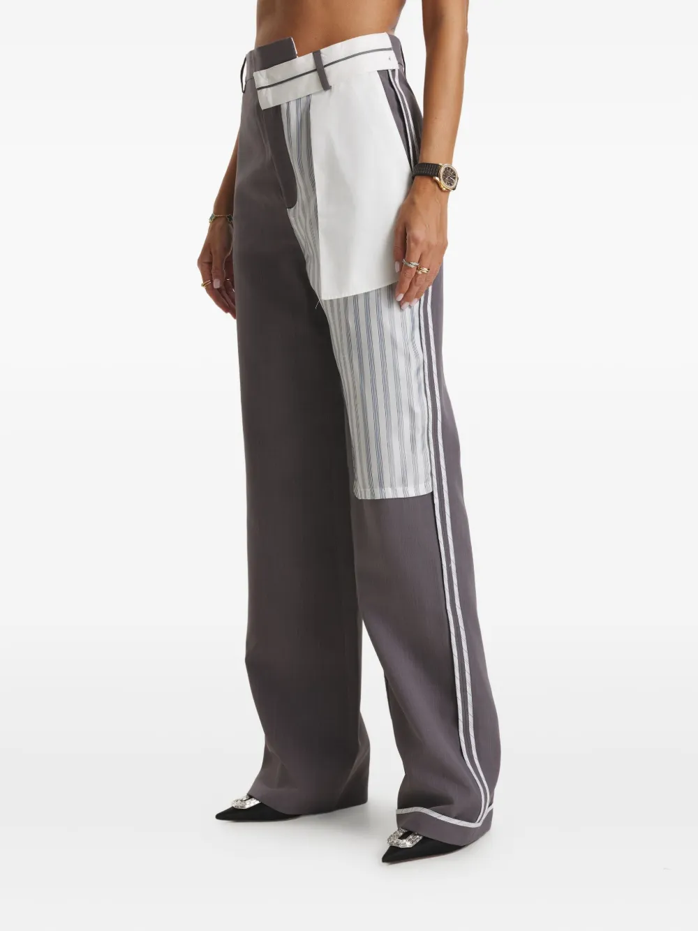 Cuanna Mark Striped-panel Trousers In Gray