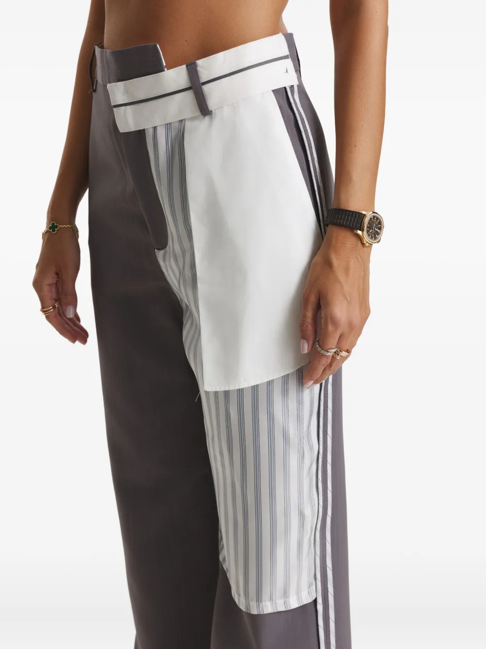 Cuanna Mark Striped-panel Trousers In Gray