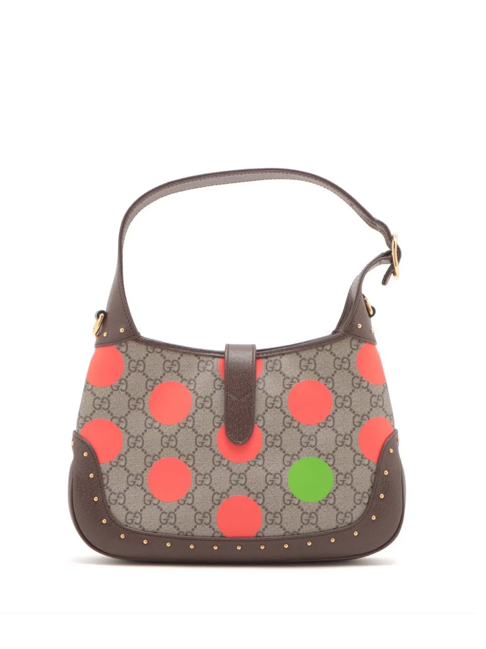 Pre-owned Gucci 2016-2025 Small Gg Supreme Polka Dot Jackie 1961 Satchel In Brown